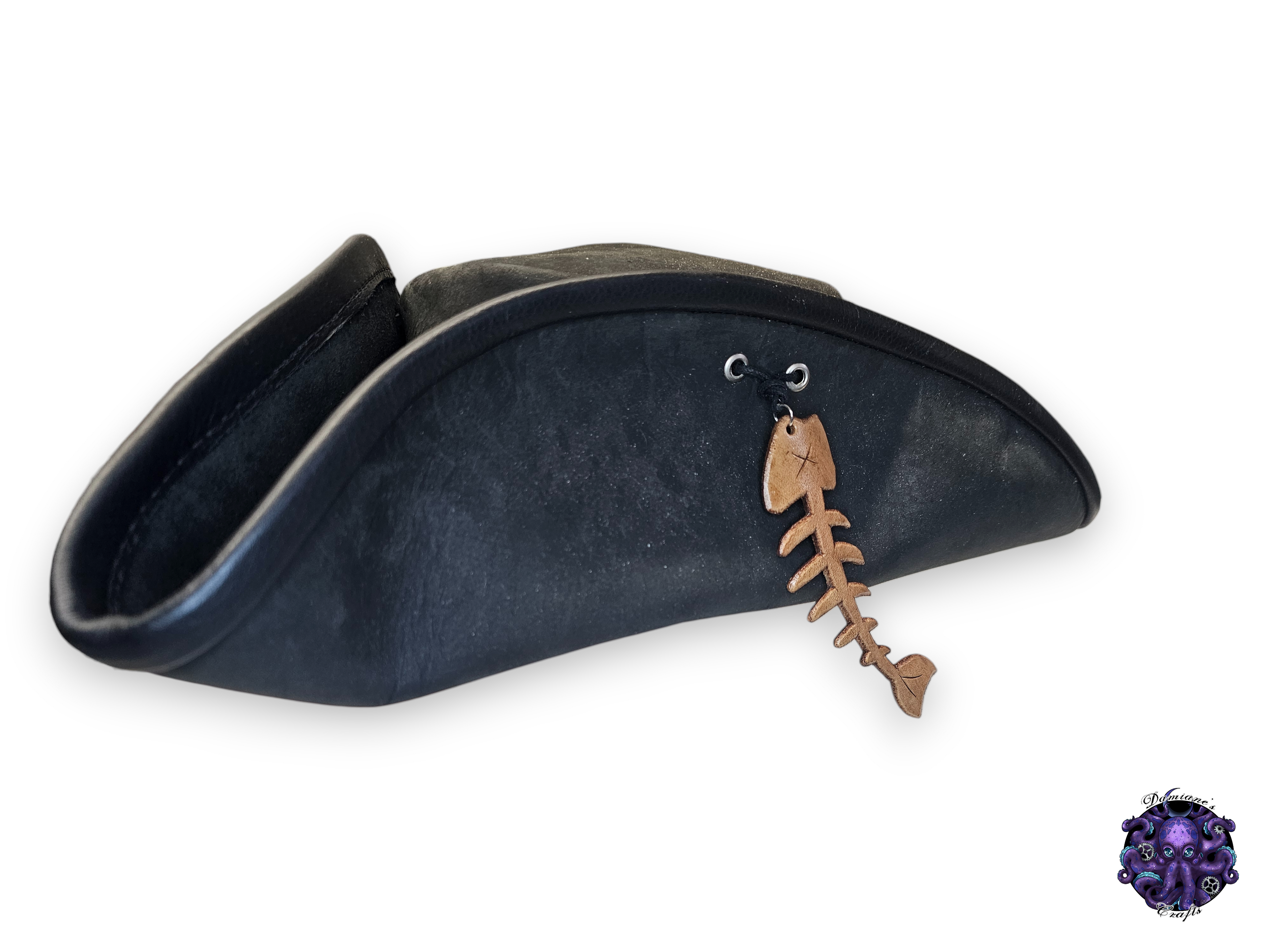 Real leather, Fishbone, hat accessory, pirate, costume, LARP, cosplay.
