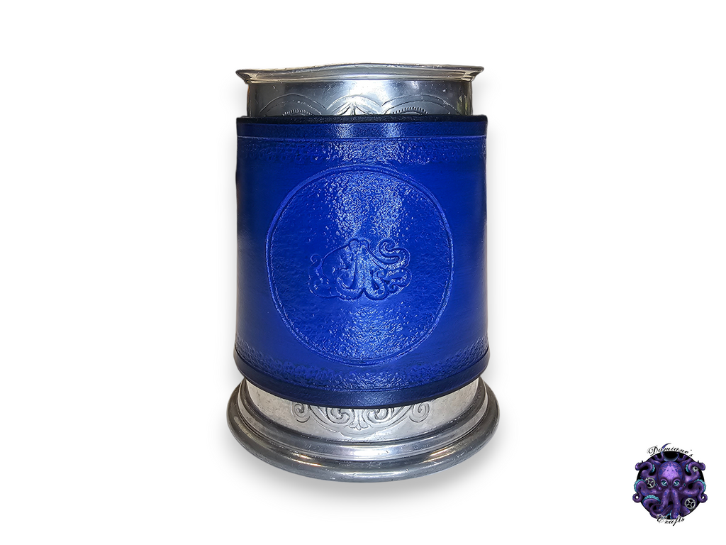 Tankard cover, real leather, Medieval, Octopus, blue, bubble, pirate, accessory, mug, blue