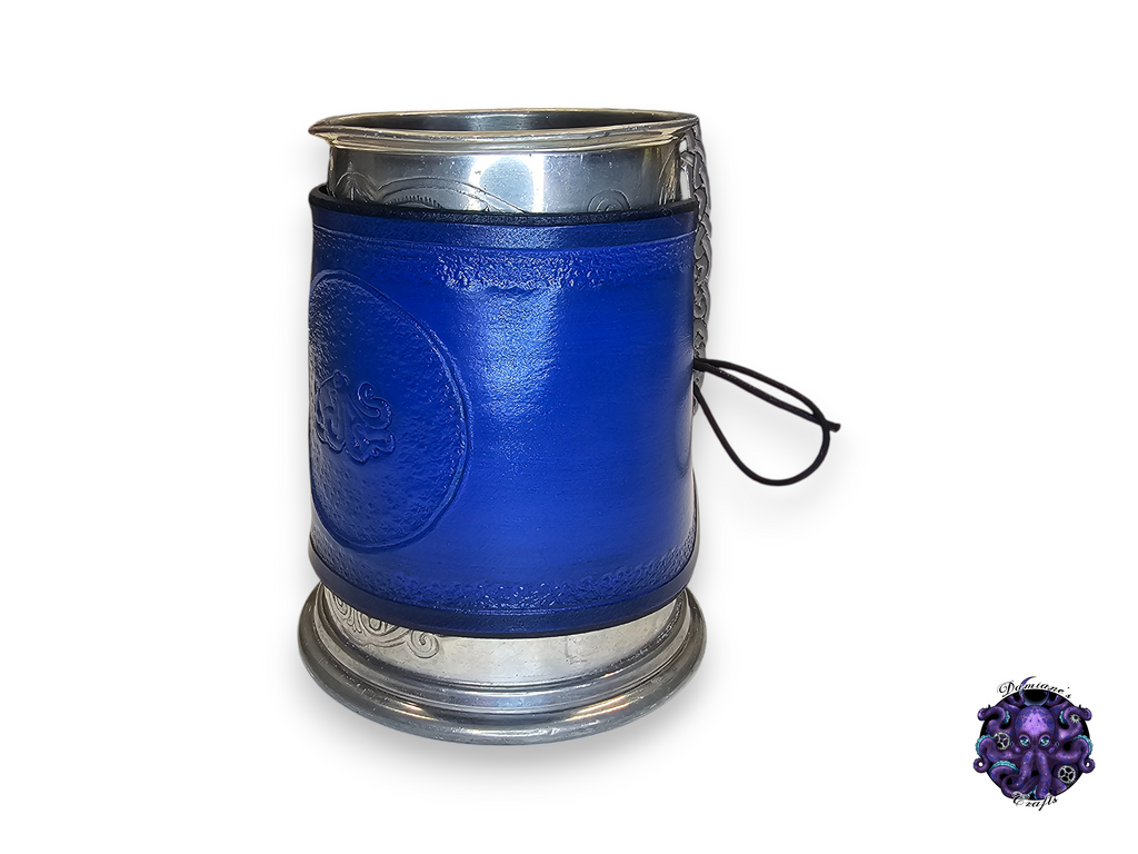 Tankard cover, real leather, Medieval, Octopus, blue, bubble, pirate, accessory, mug, blue