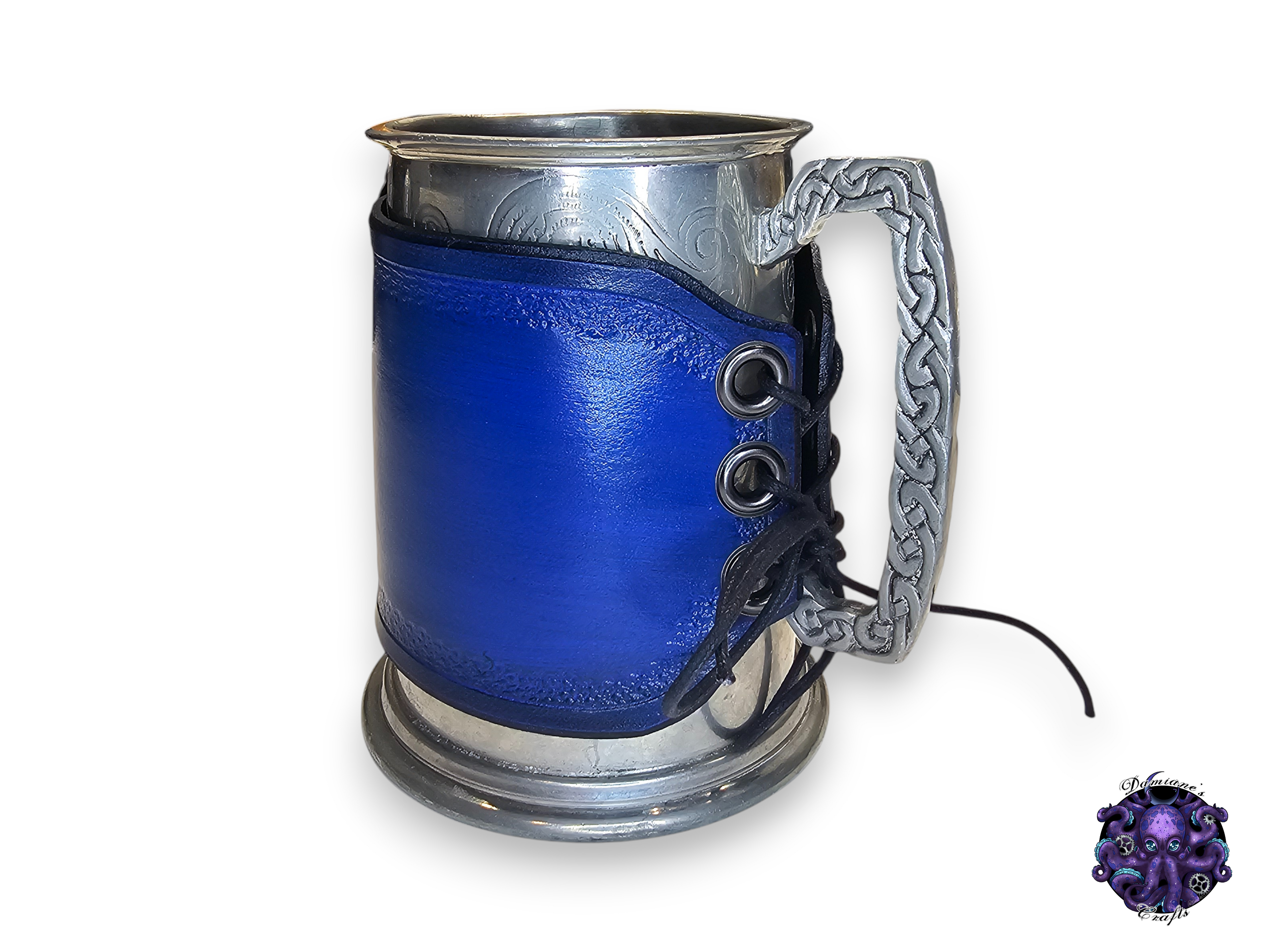 Tankard cover, real leather, Medieval, Octopus, blue, bubble, pirate, accessory, mug, blue