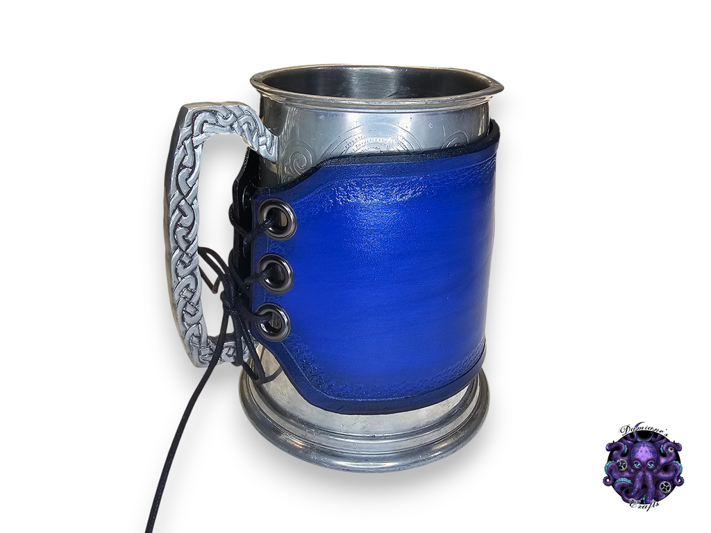 Tankard cover, real leather, Medieval, Octopus, blue, bubble, pirate, accessory, mug, blue
