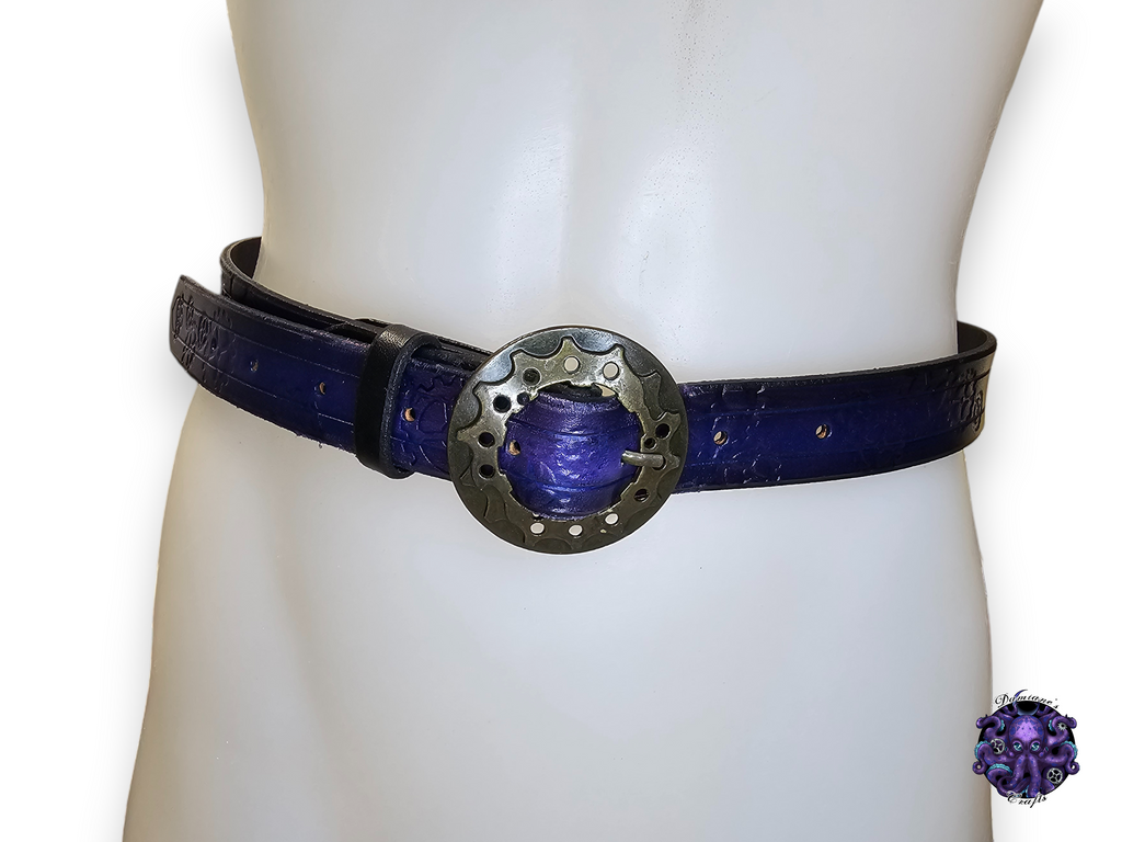 Cuir véritable, ceinture, engrenages, pieuvre, tentacule, steampunk, pirate, costume, cosplay, GN, Halloween, violet