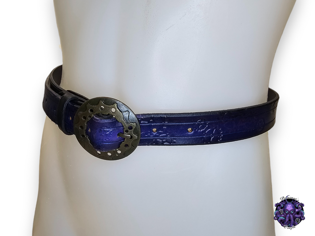 Cuir véritable, ceinture, engrenages, pieuvre, tentacule, steampunk, pirate, costume, cosplay, GN, Halloween, violet
