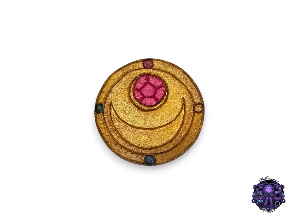 Cuero auténtico, broche, alfiler, corazón, cristal, estrella, luna, anime, cosplay, dorado, rosa, rojo