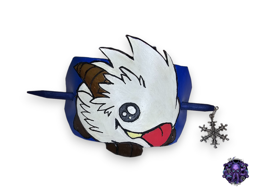 Real leather, Hair pin, wood stick, Poro, video game, creature, cute, kawai, winter, snowflake