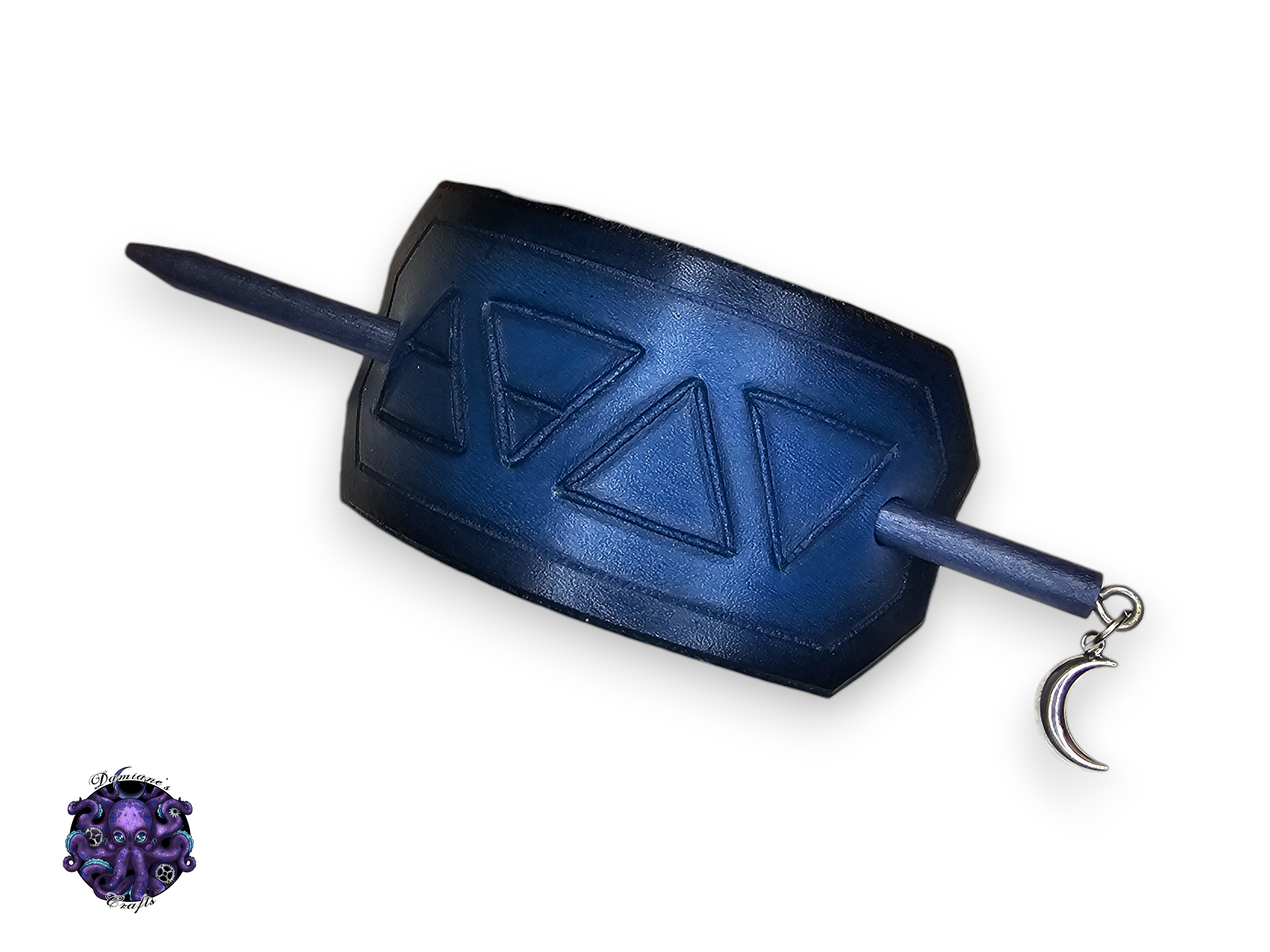 Real leather, Hair pin, wood stick, 4 elements, symbol, witch, witchy, magic, blue