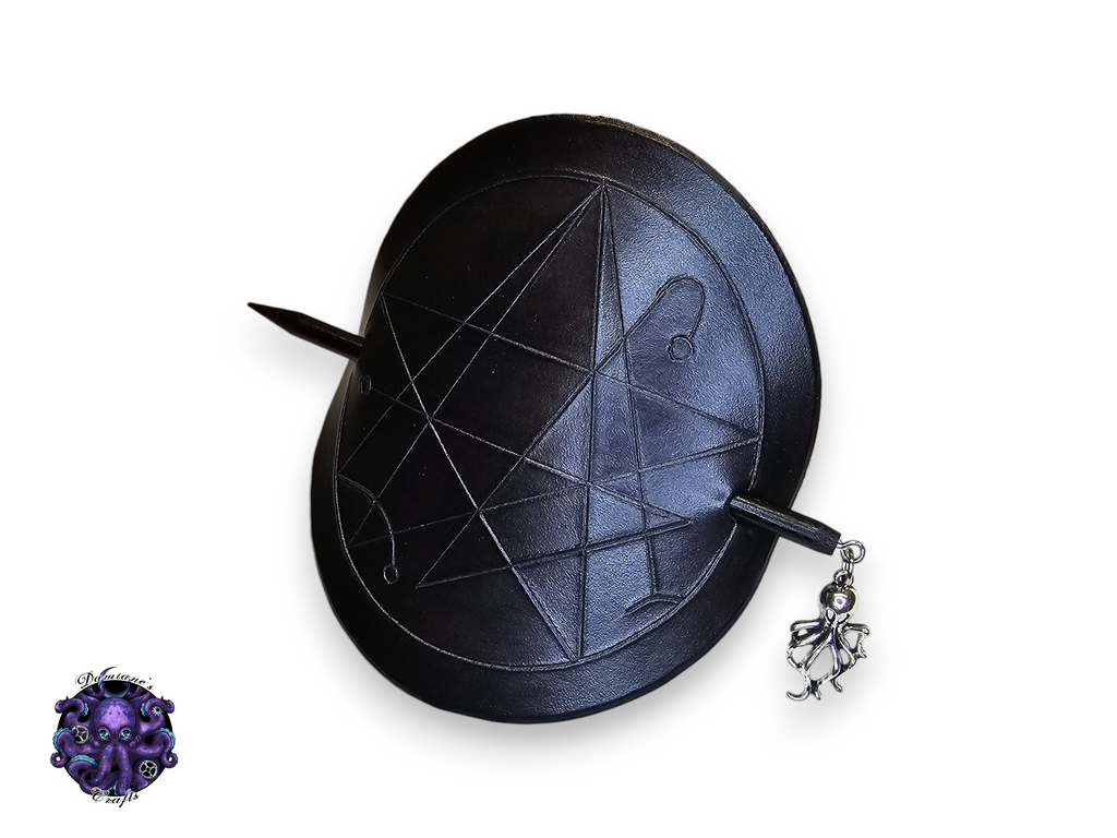 Cuir véritable, épingle à cheveux, bâton en bois, sceau de Cthulhu, médiéval, steampunk, larp