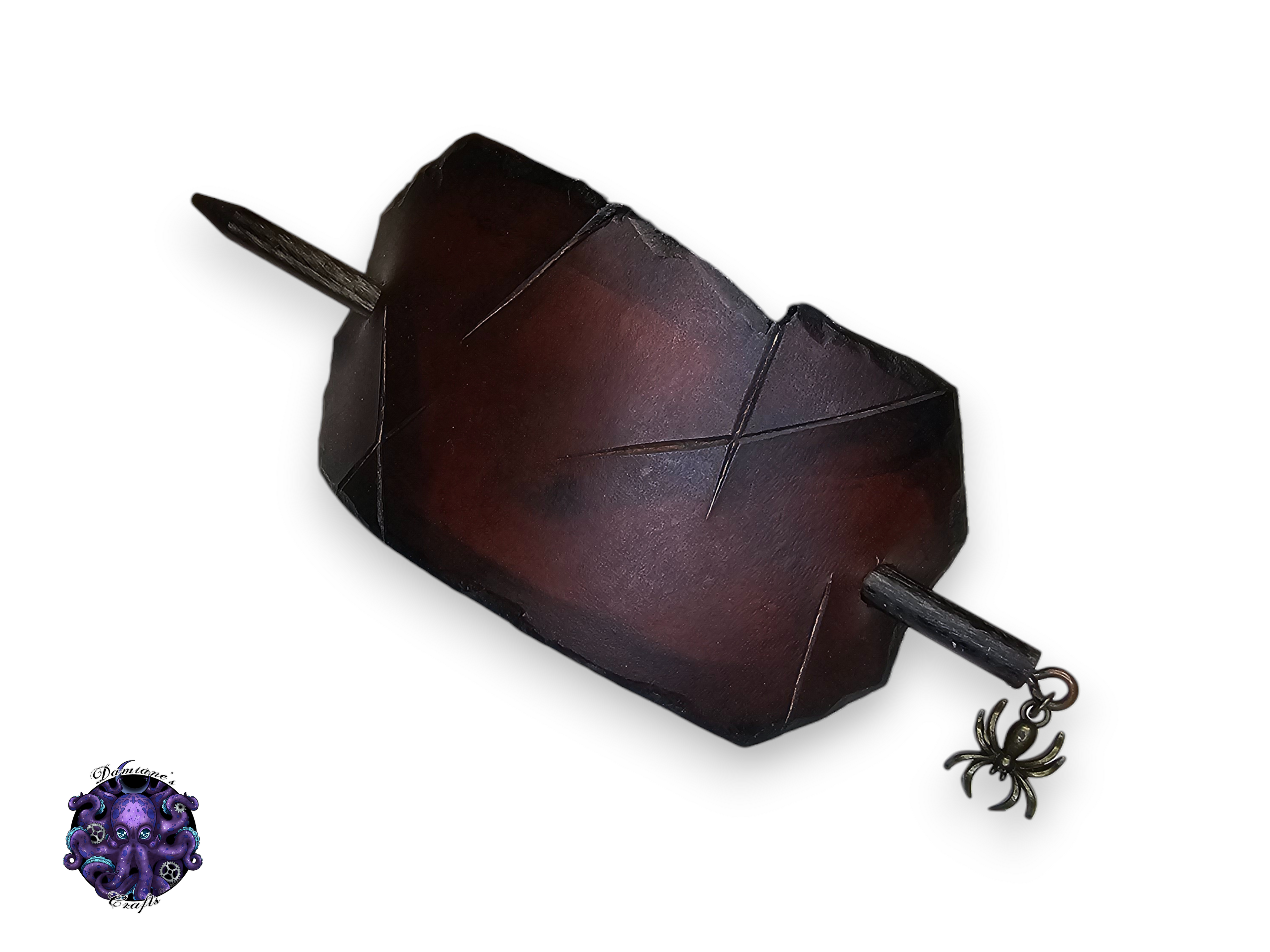 Real leather, Hair pin, wood stick, simple, battleworn, medieval, steampunk, larp, post-apocalyptic, Brown