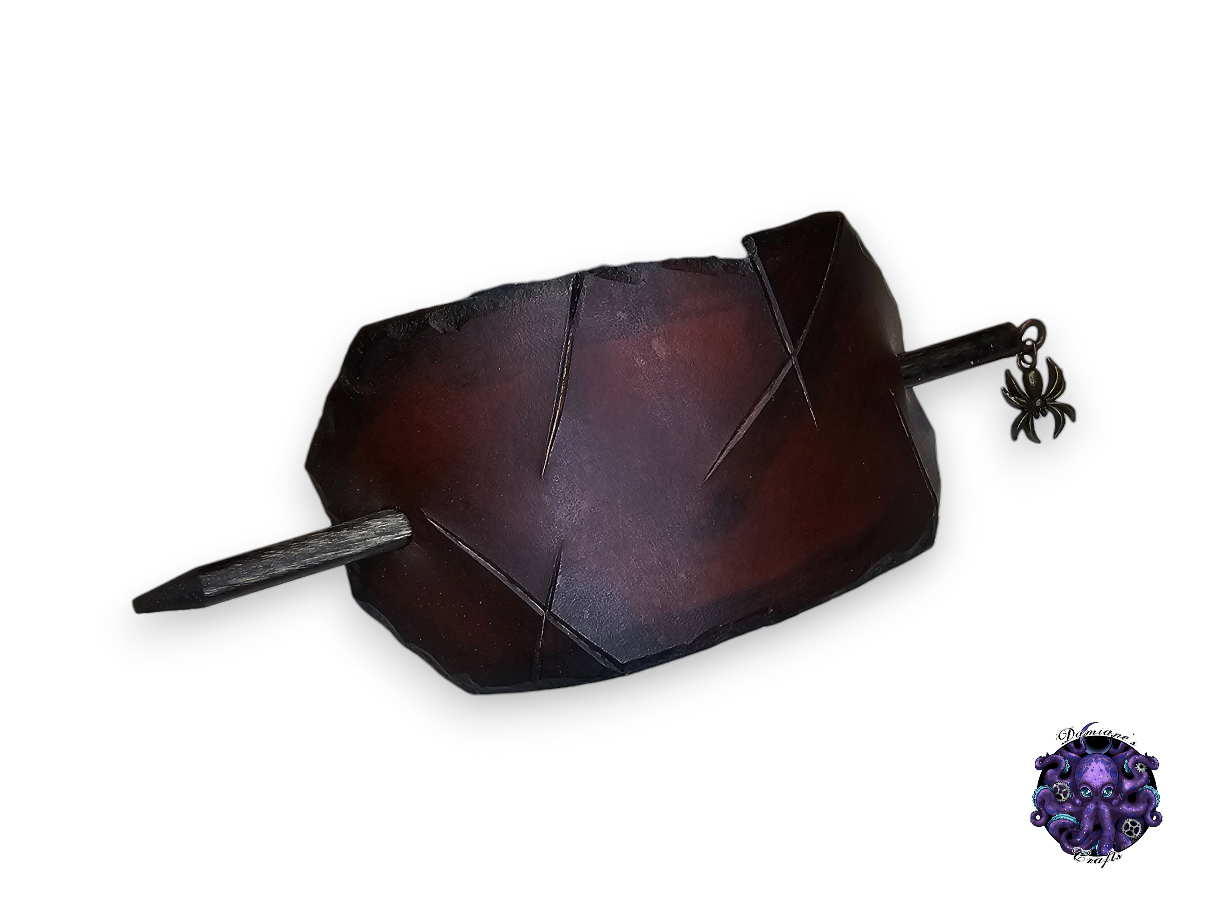 Real leather, Hair pin, wood stick, simple, battleworn, medieval, steampunk, larp, post-apocalyptic, Brown