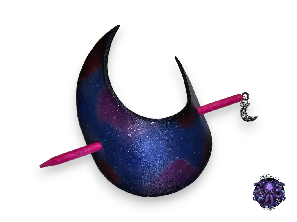 Cuero auténtico, horquilla, palo de madera, luna creciente, nebulosa, medieval, bruja, brujería