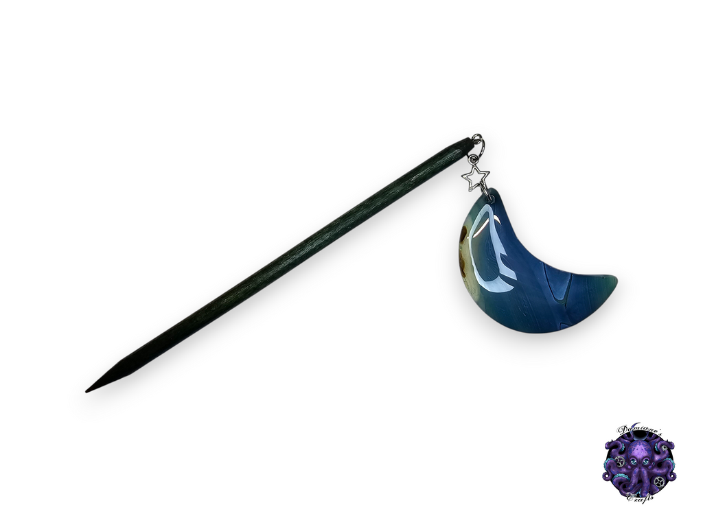 Wood hair stick, crescent moon, star, magic, witch, witch, cottagecore, fairycore, stone, mode accessory