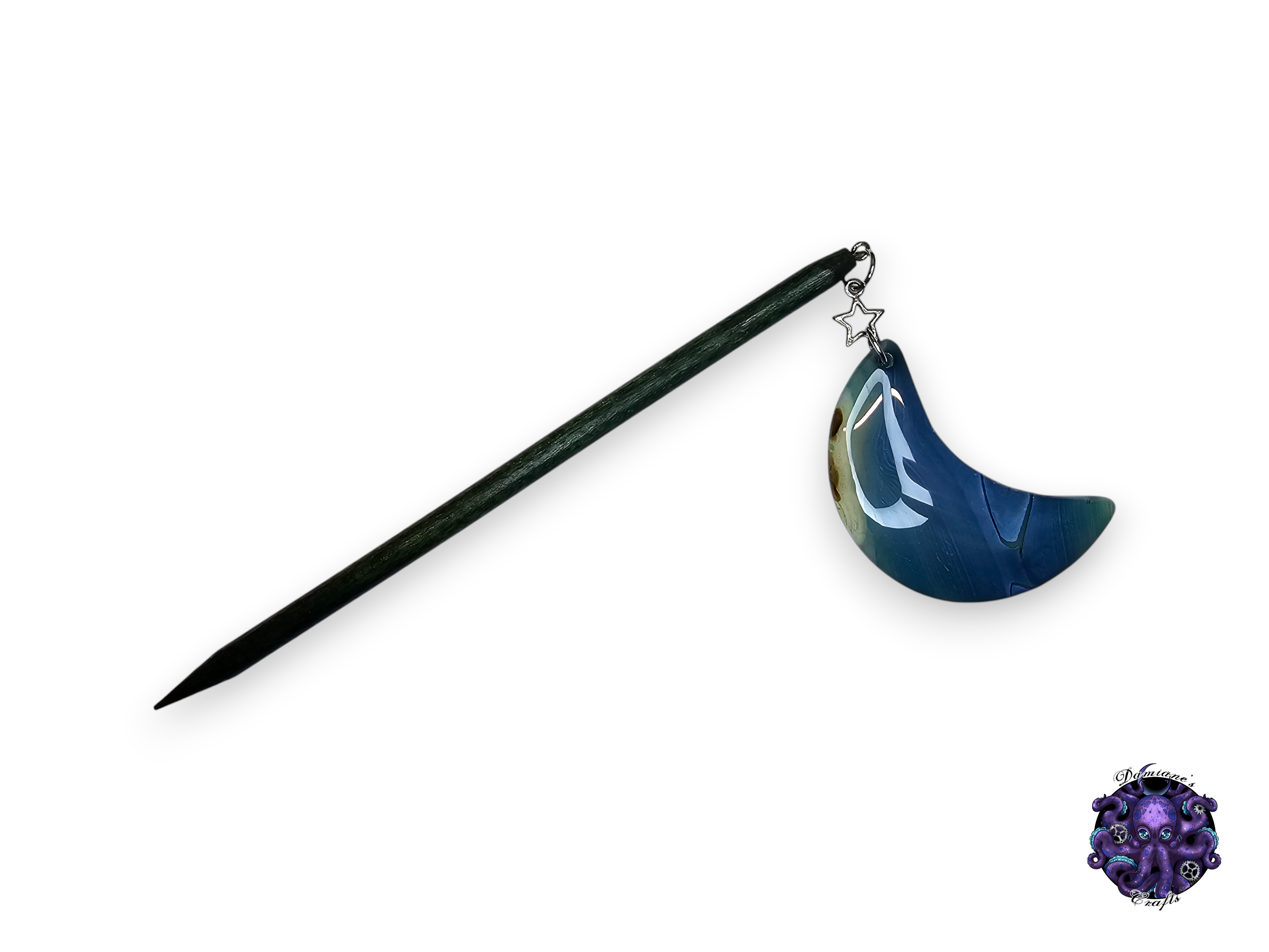 Wood hair stick, crescent moon, star, magic, witch, witch, cottagecore, fairycore, stone, mode accessory