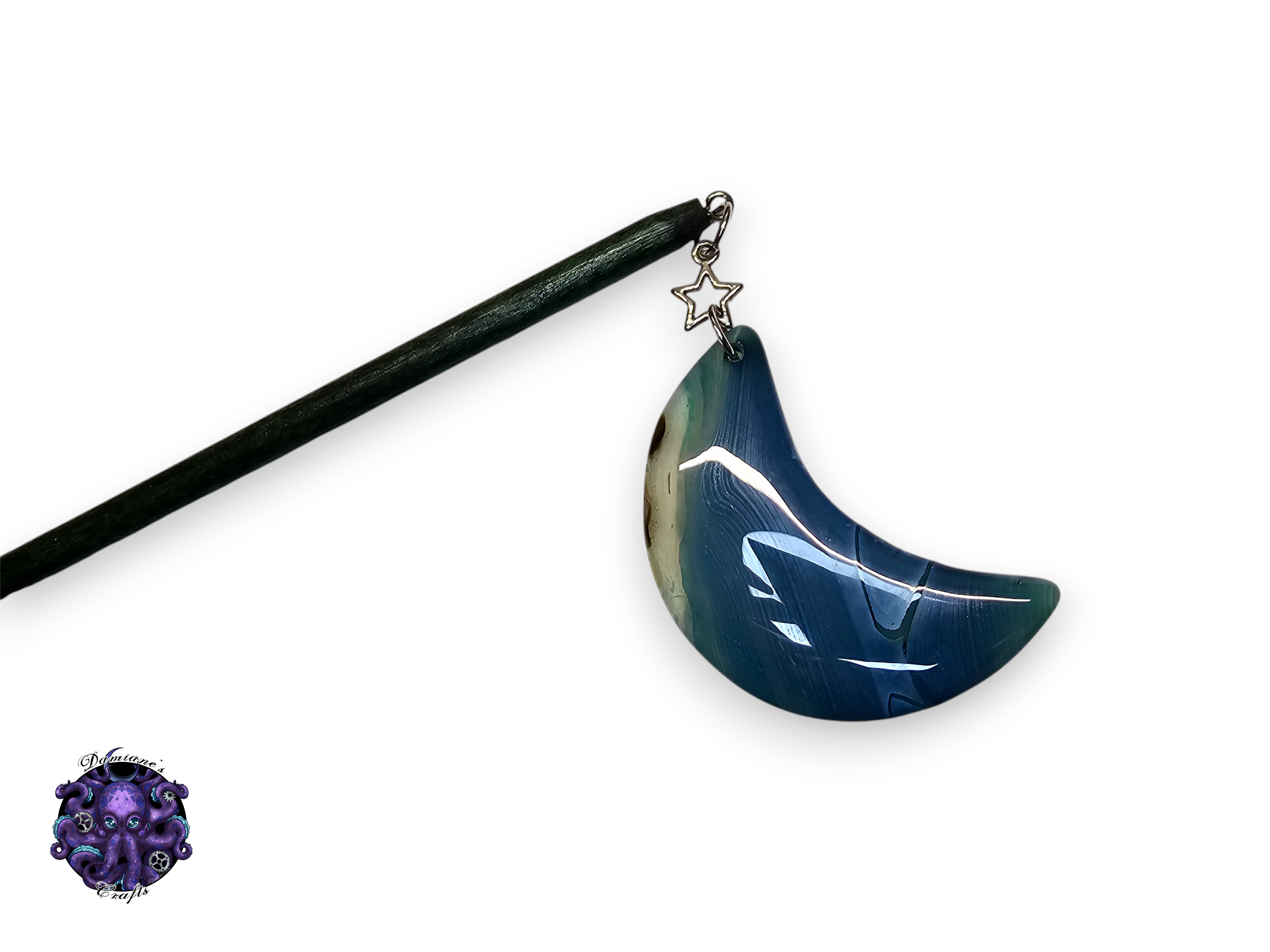 Wood hair stick, crescent moon, star, magic, witch, witch, cottagecore, fairycore, stone, mode accessory