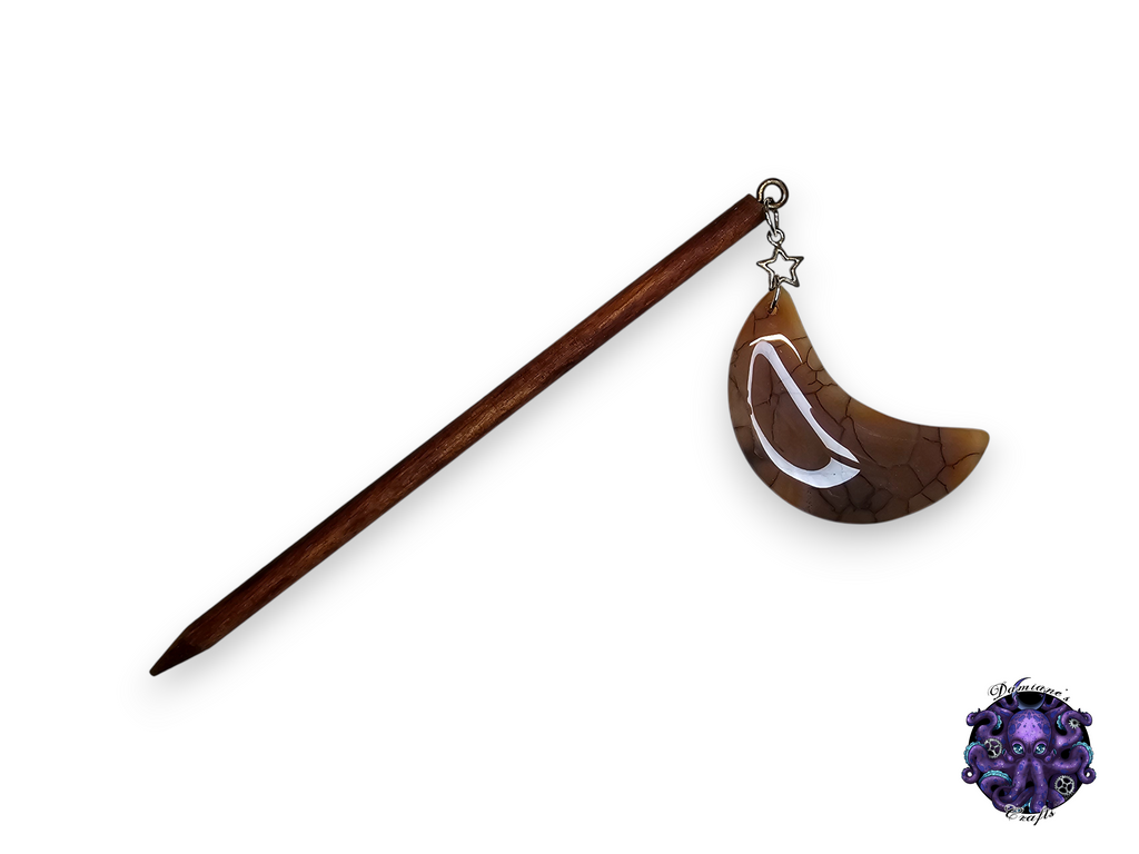 Wood hair stick, crescent moon, star, magic, witch, witch, cottagecore, fairycore, stone, mode accessory