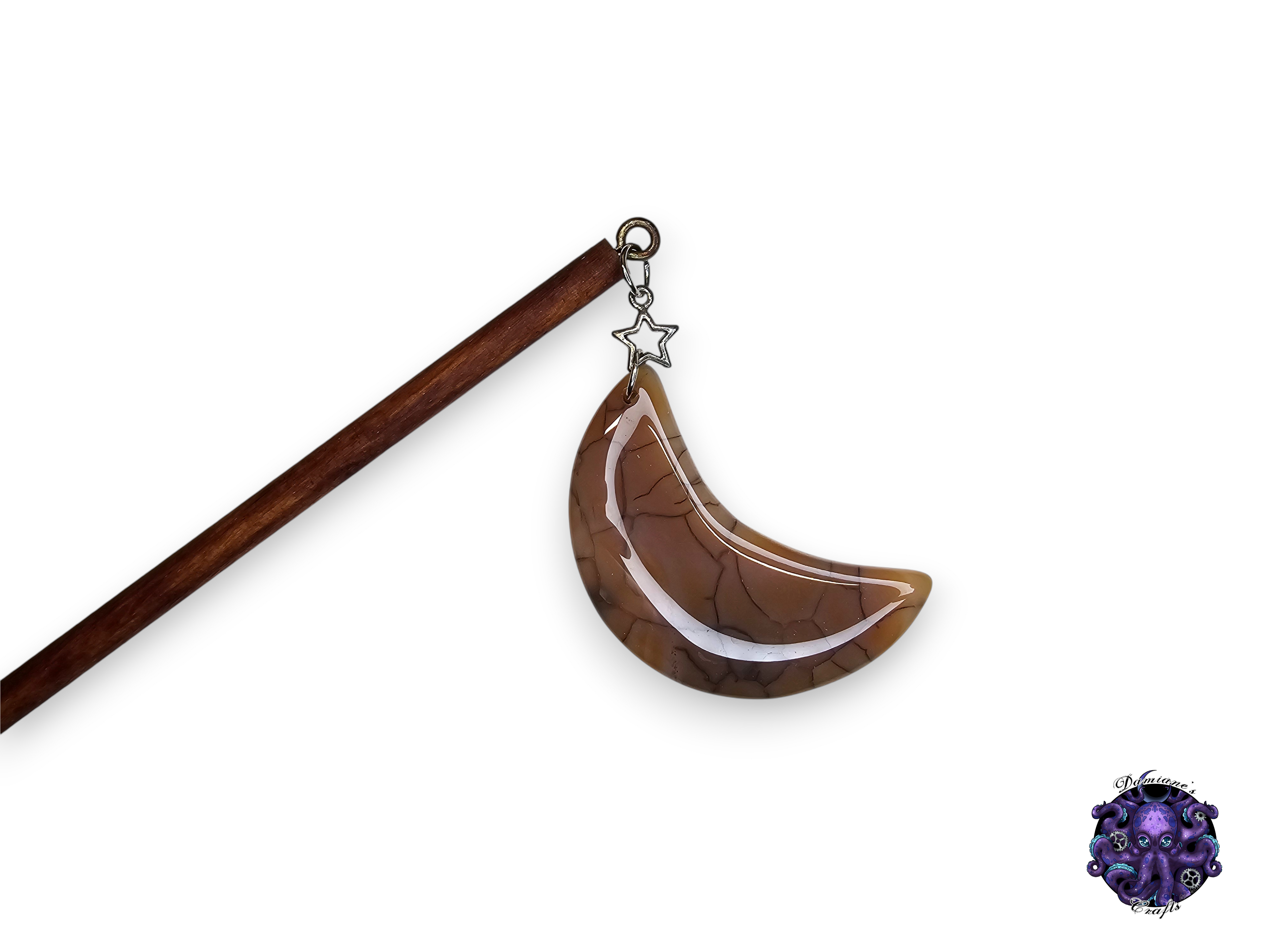 Wood hair stick, crescent moon, star, magic, witch, witch, cottagecore, fairycore, stone, mode accessory