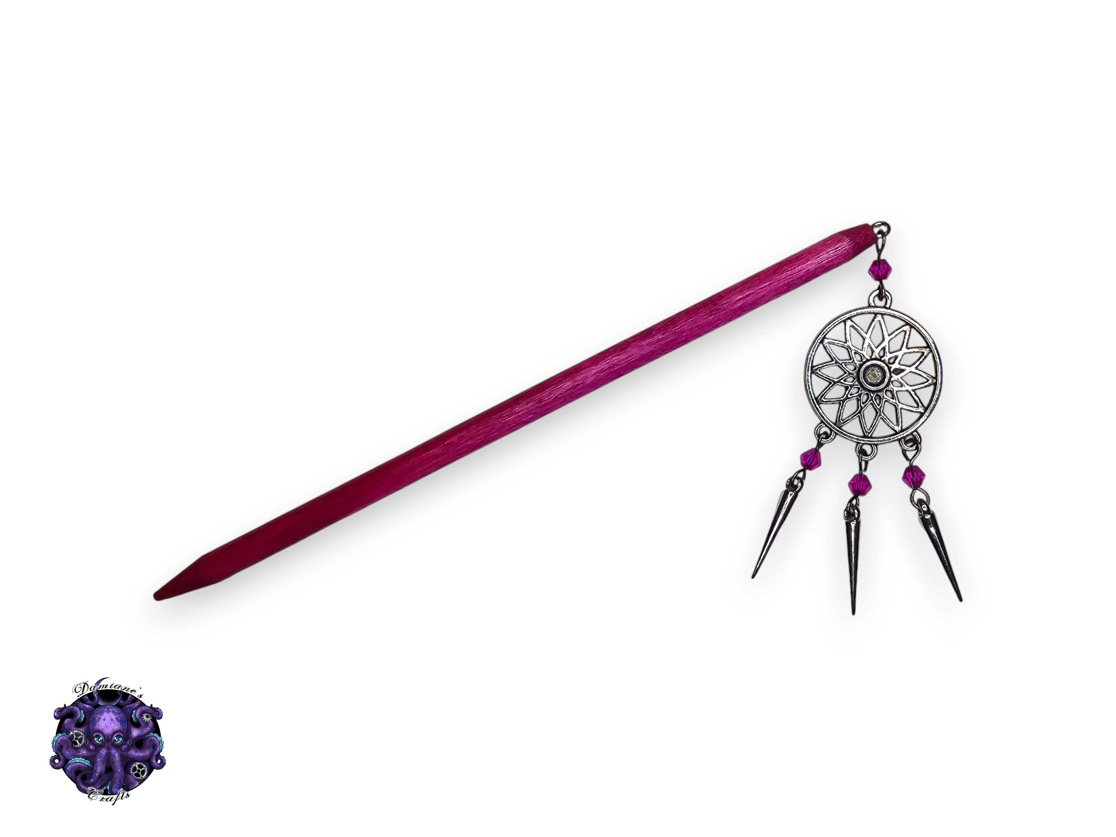 Wood hair stick, rosace, rosette, dreamcatcher, magic, witch, witch, cottagecore, fairycore, crystal, mode accessory