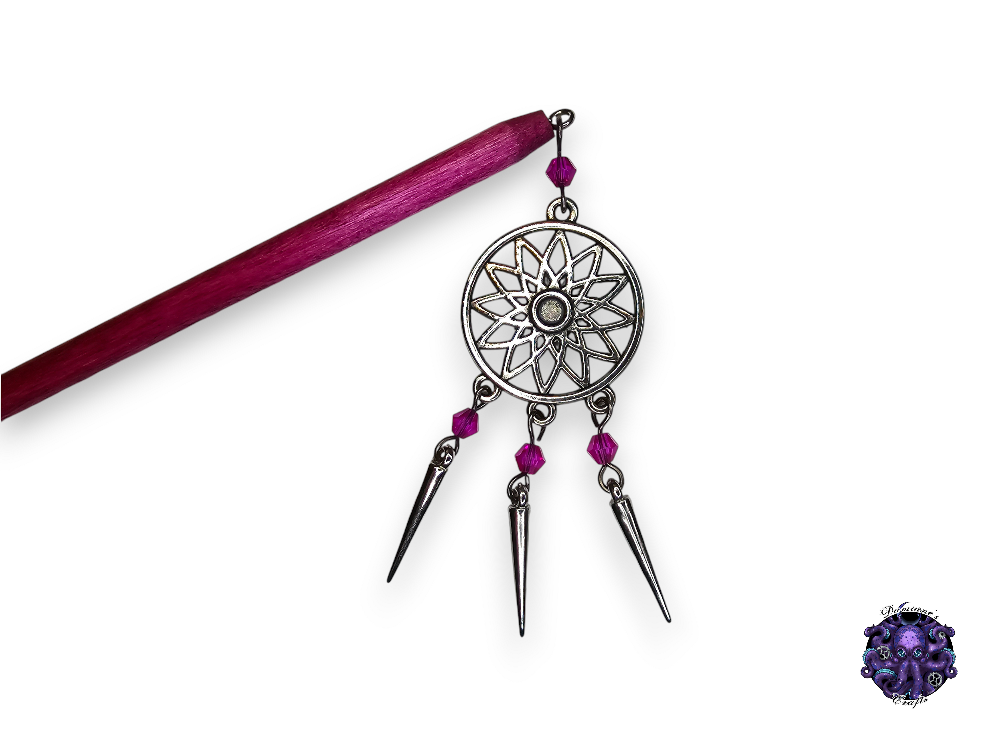 Wood hair stick, rosace, rosette, dreamcatcher, magic, witch, witch, cottagecore, fairycore, crystal, mode accessory