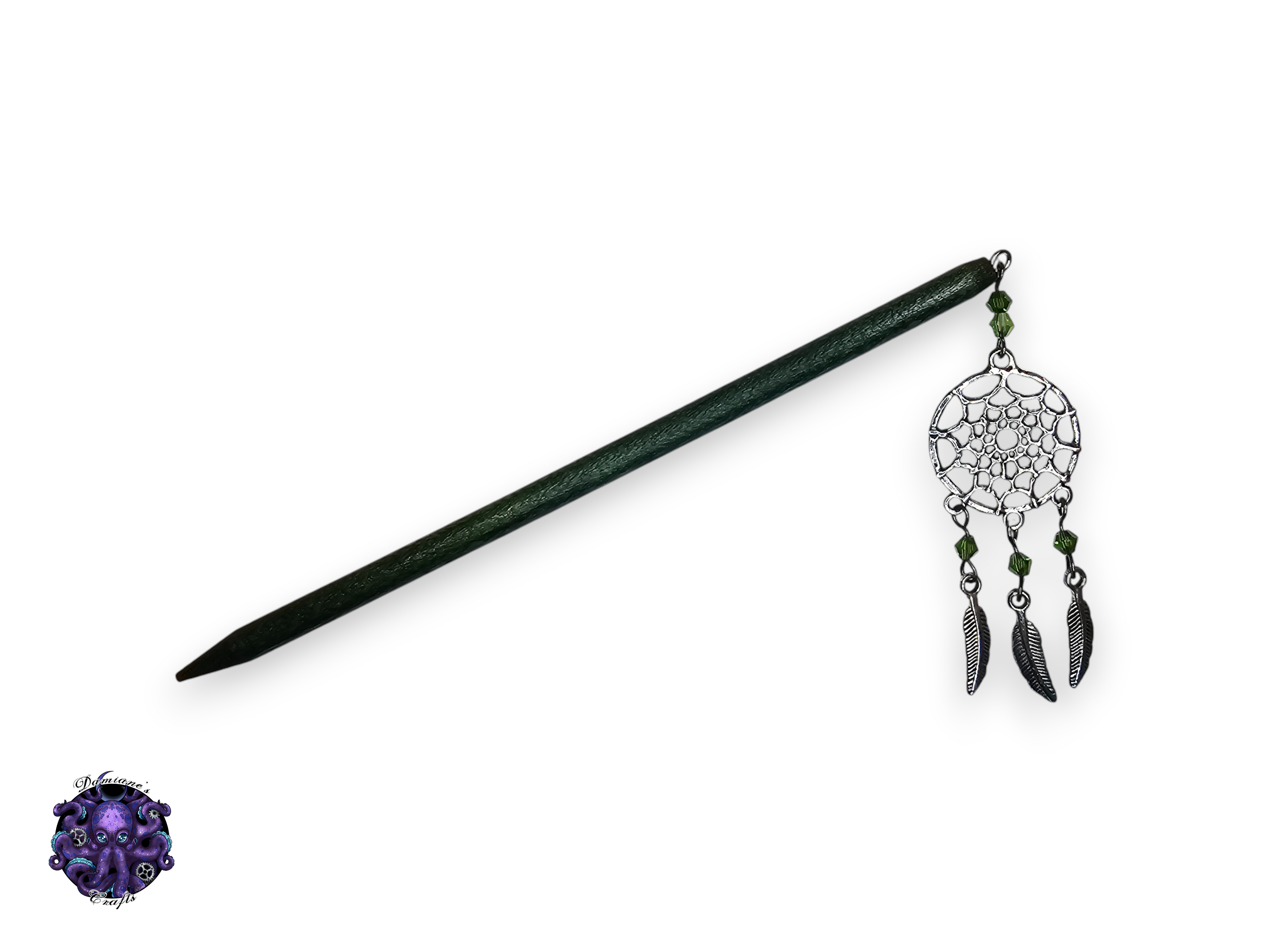 Wood hair stick, Dreamcatcher, feather, crystal, magic, witch, witch, cottagecore, fairycore, mode accessory