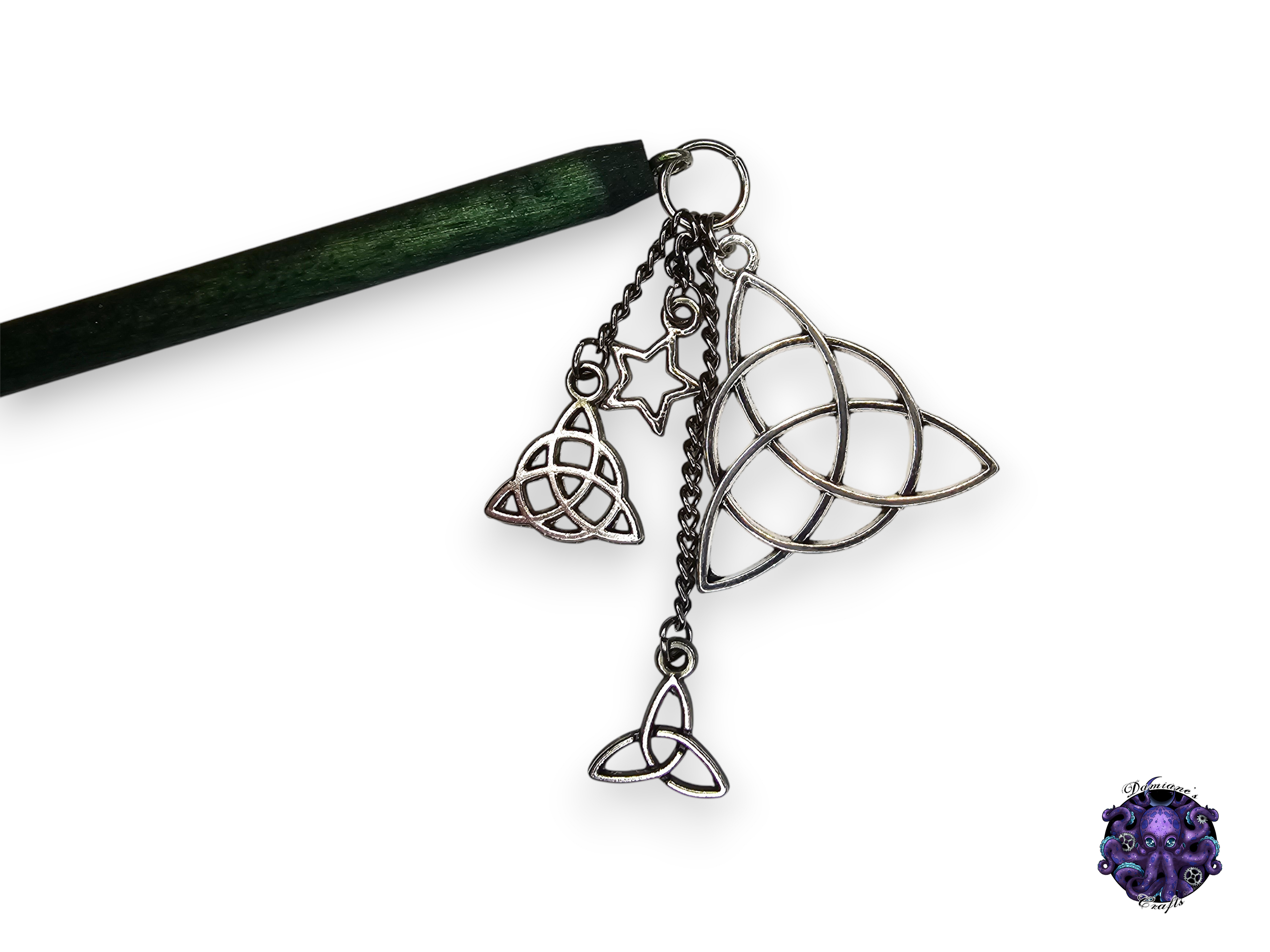 Wood hair stick, Triketra, celtic knot, magic, witch, witch, cottagecore, fairycore, mode accessory