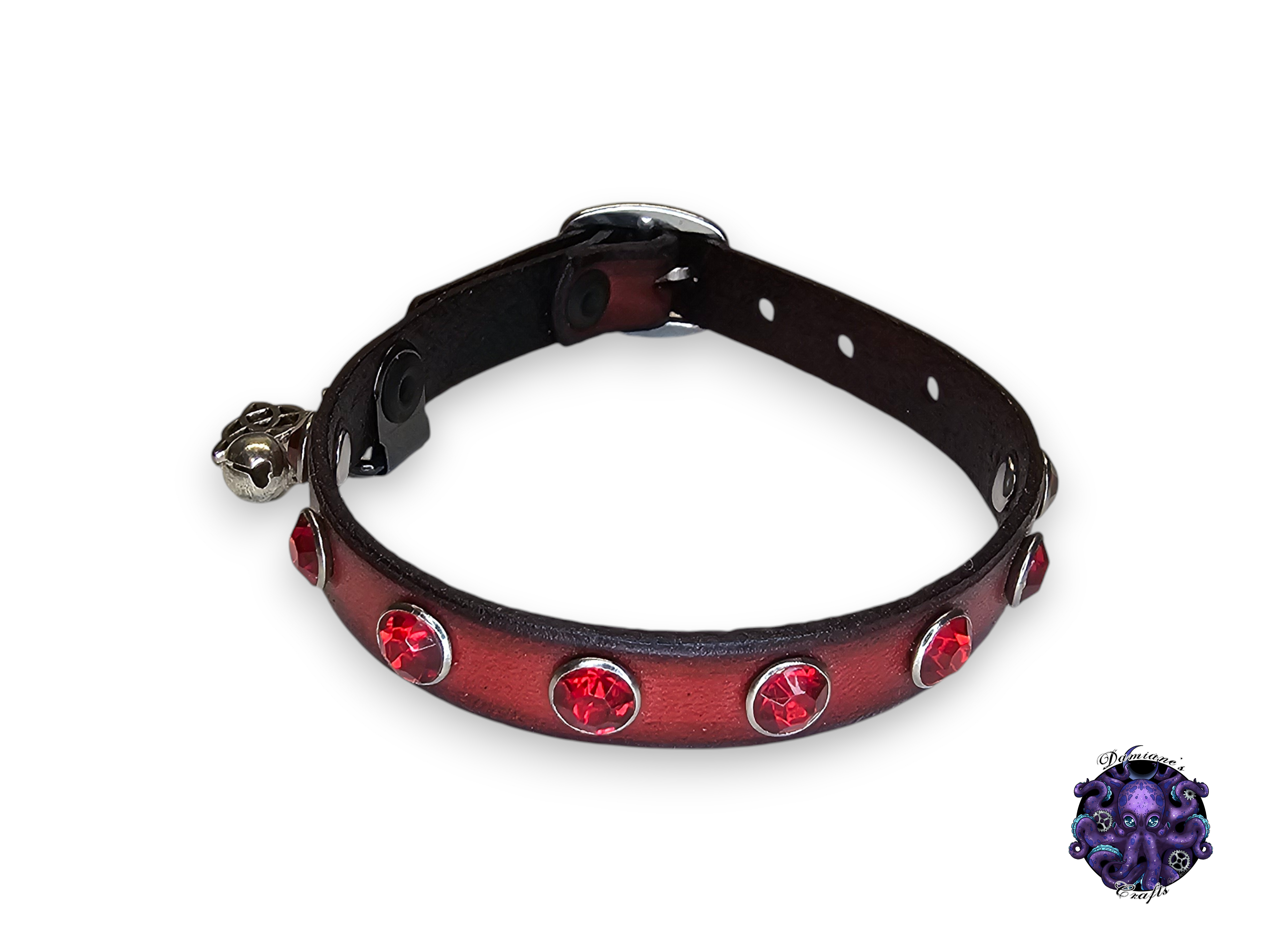Real leather, Cat collar, ombre, fake crystals, charm, magic, pentagram, moon