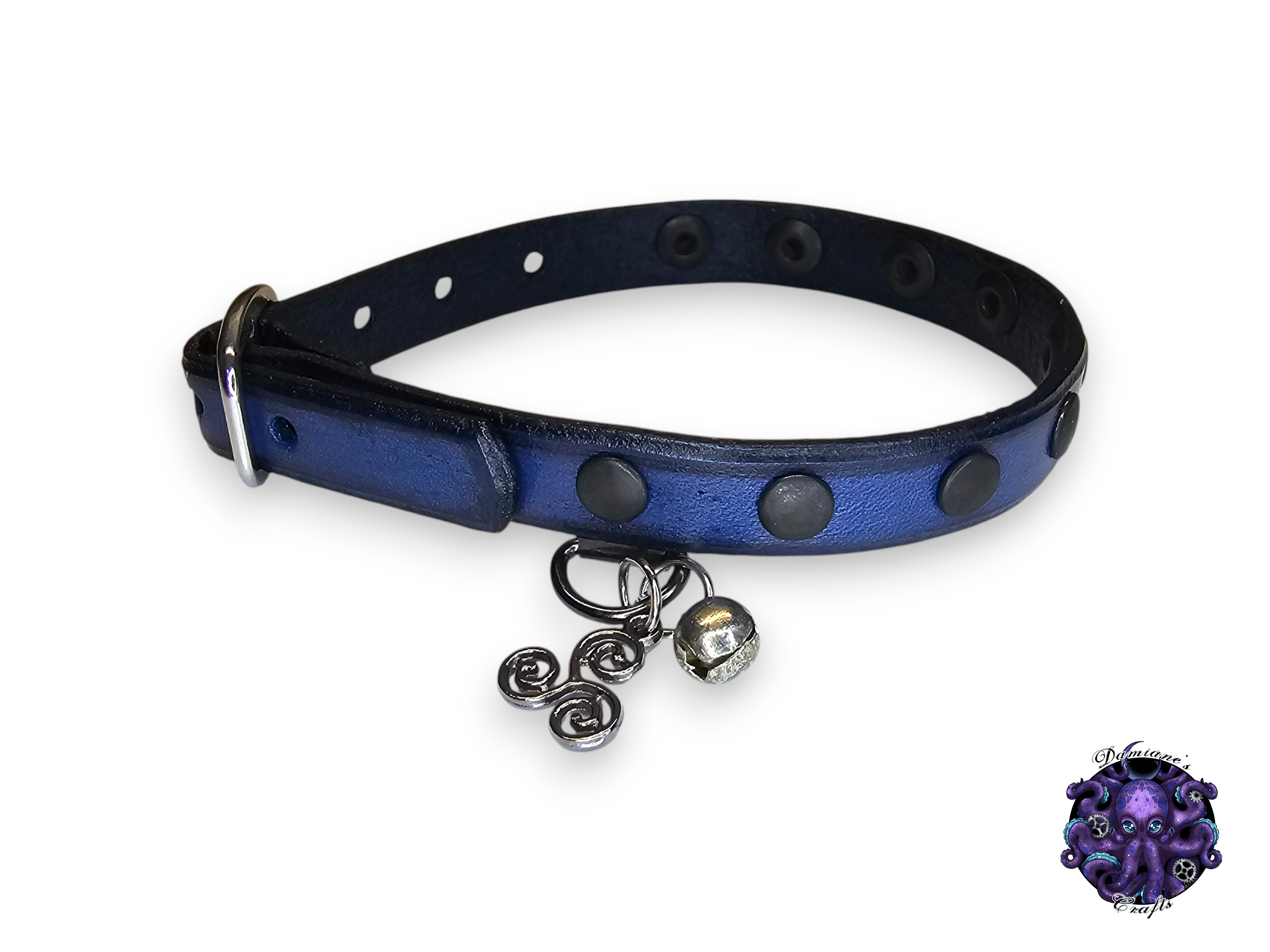 Real leather, Cat collar, ombre, rivet, charm, magic, pentagram, moon