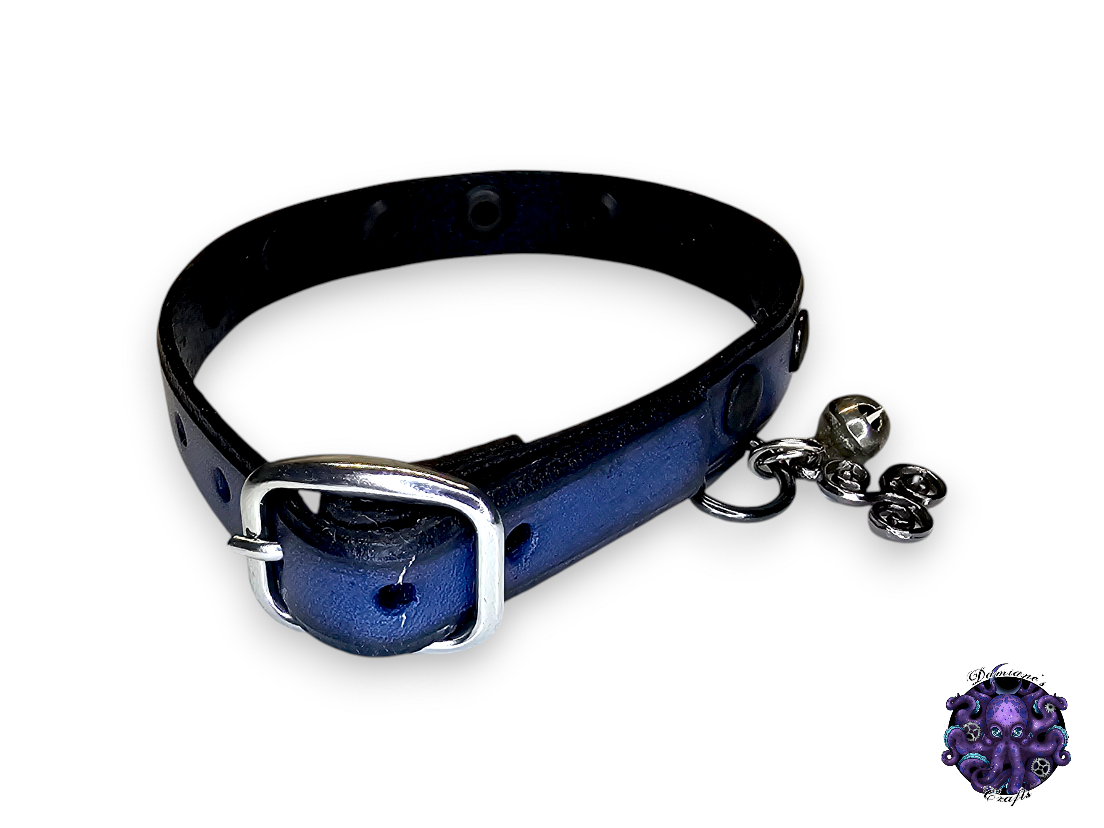 Real leather, Cat collar, ombre, rivet, charm, magic, pentagram, moon