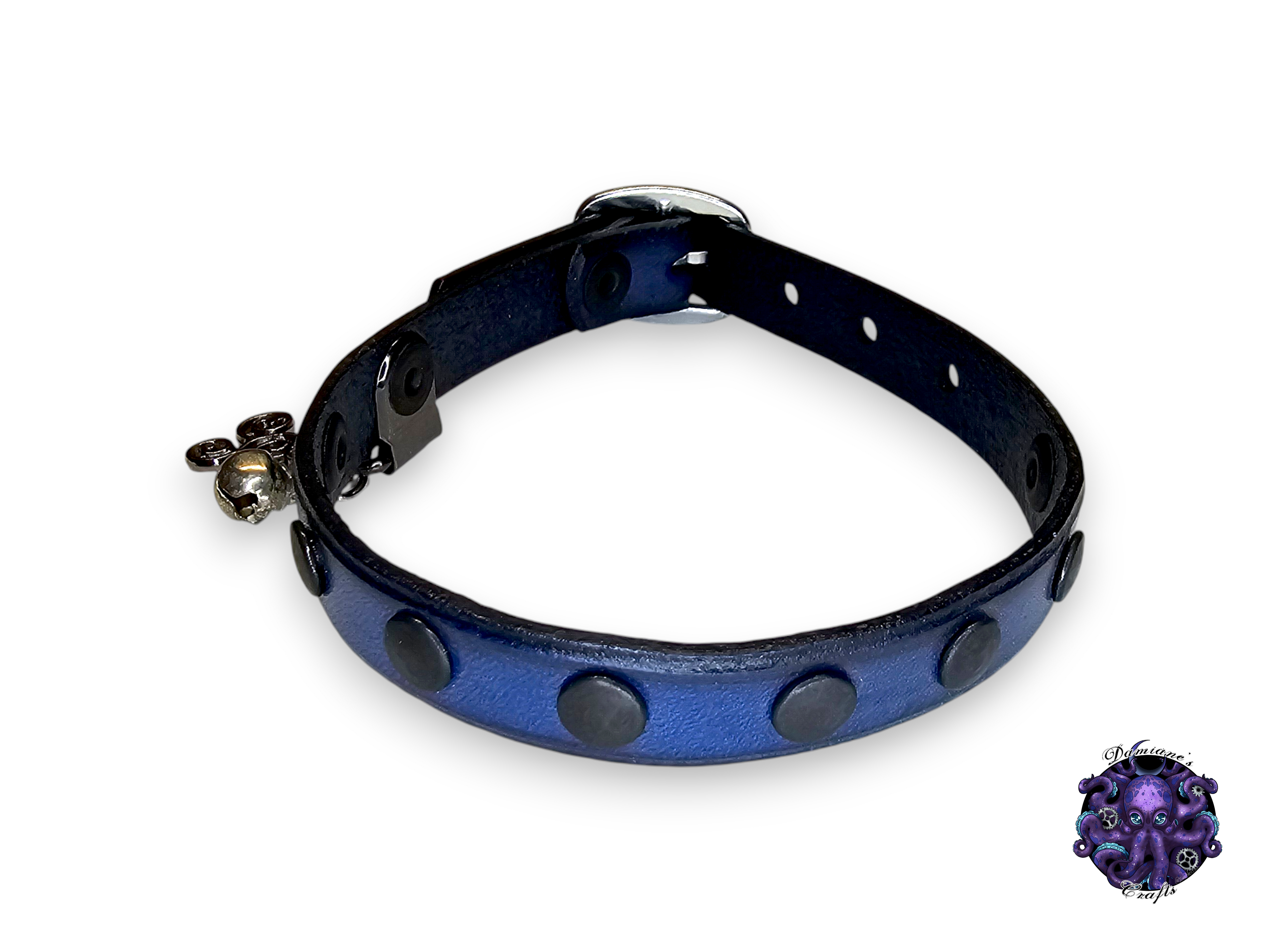 Real leather, Cat collar, ombre, rivet, charm, magic, pentagram, moon