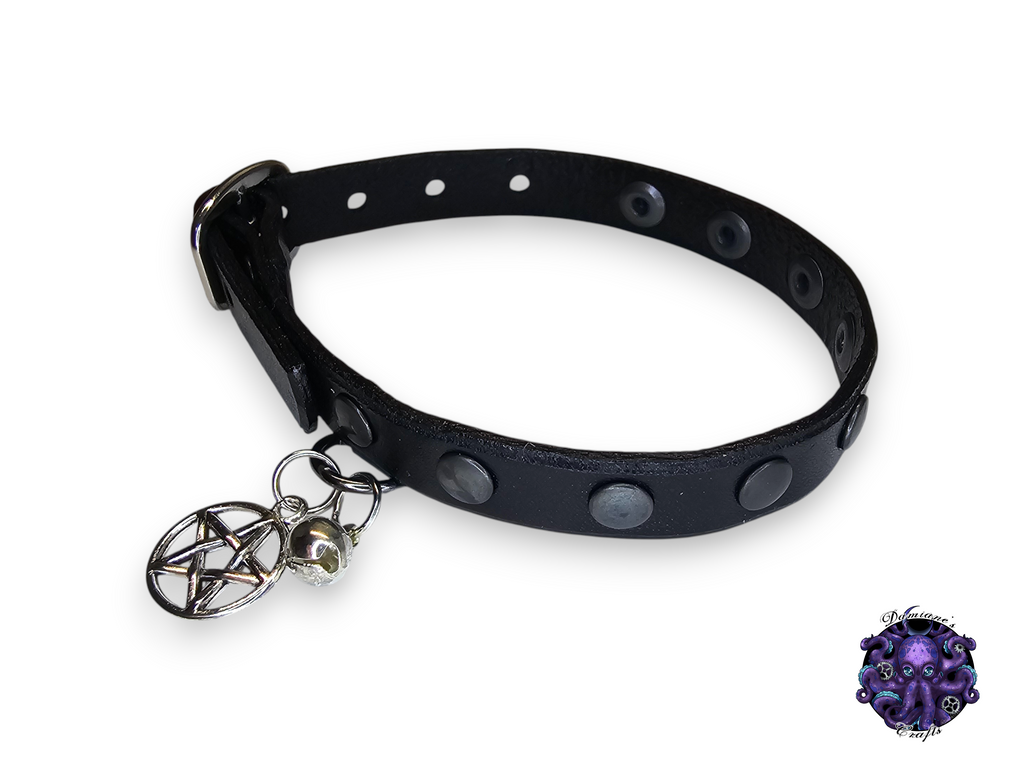 Real leather, Cat collar, ombre, rivet, charm, magic, pentagram, moon