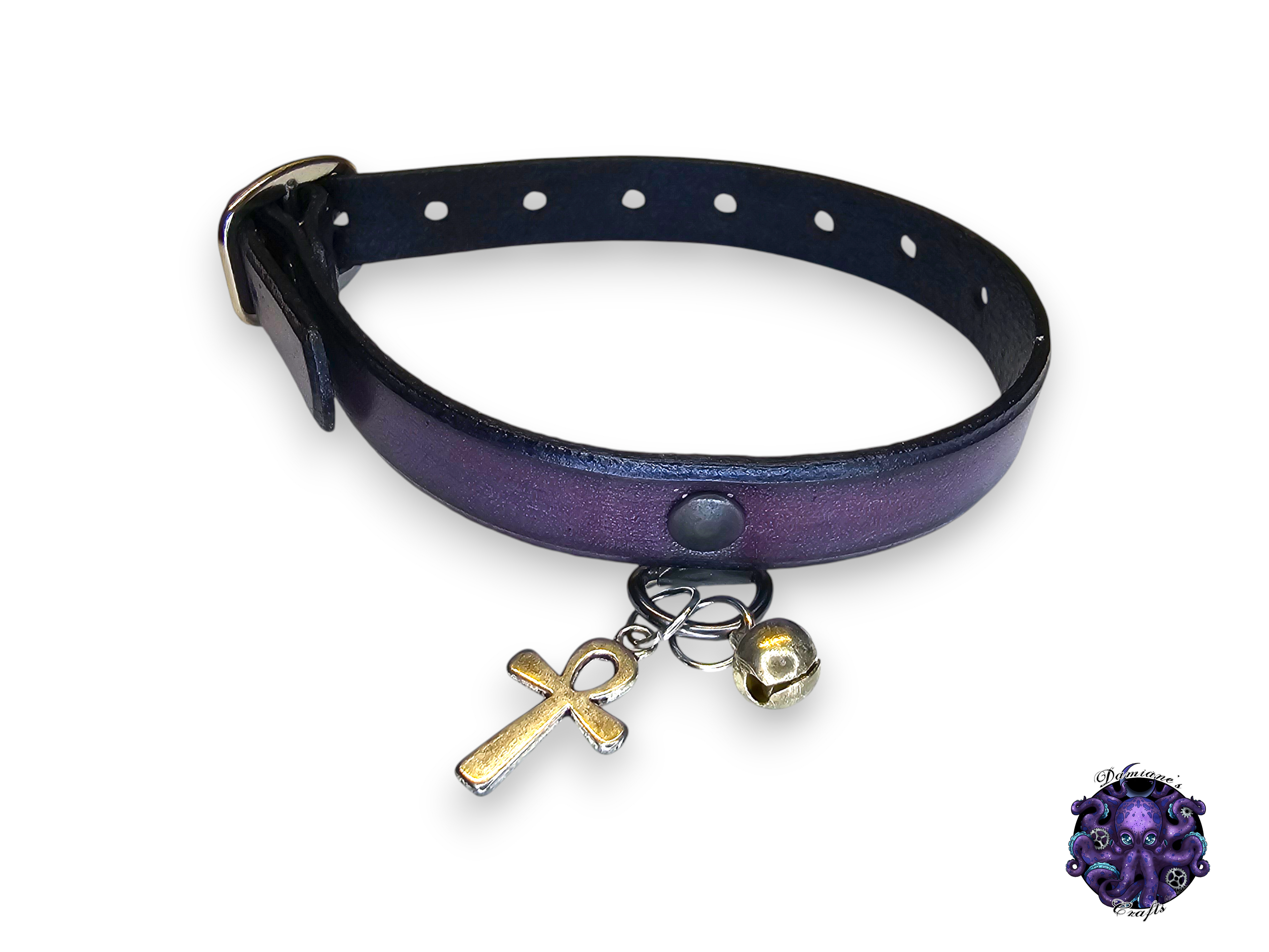 Real leather, Cat collar, ombre, charm, magic, pentagram, moon