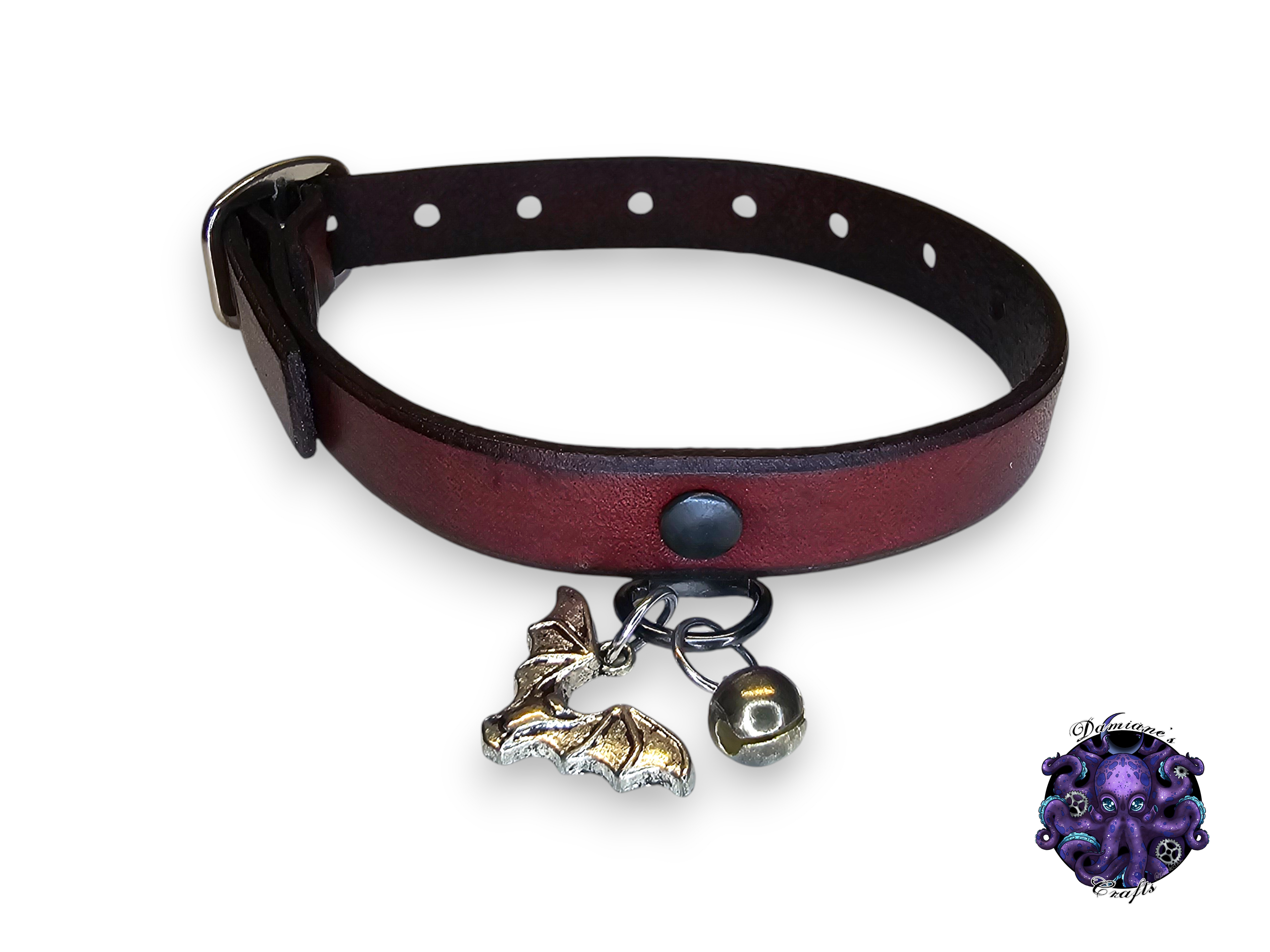 Real leather, Cat collar, ombre, charm, magic, pentagram, moon