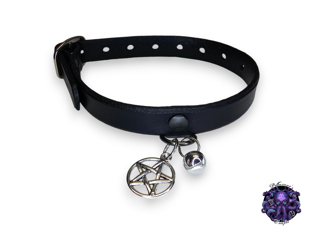 Real leather, Cat collar, ombre, charm, magic, pentagram, moon