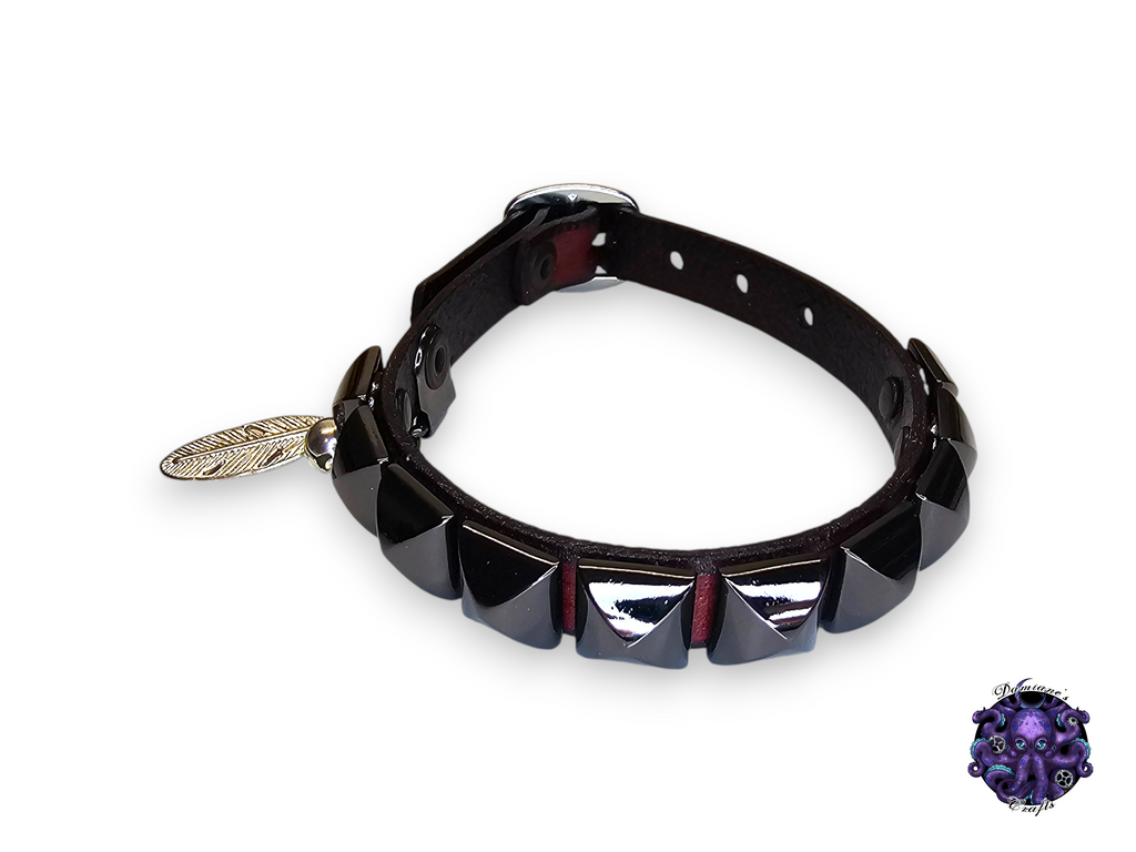 Real leather, Cat collar, ombre, pyramid, charm, magic, pentagram, moon