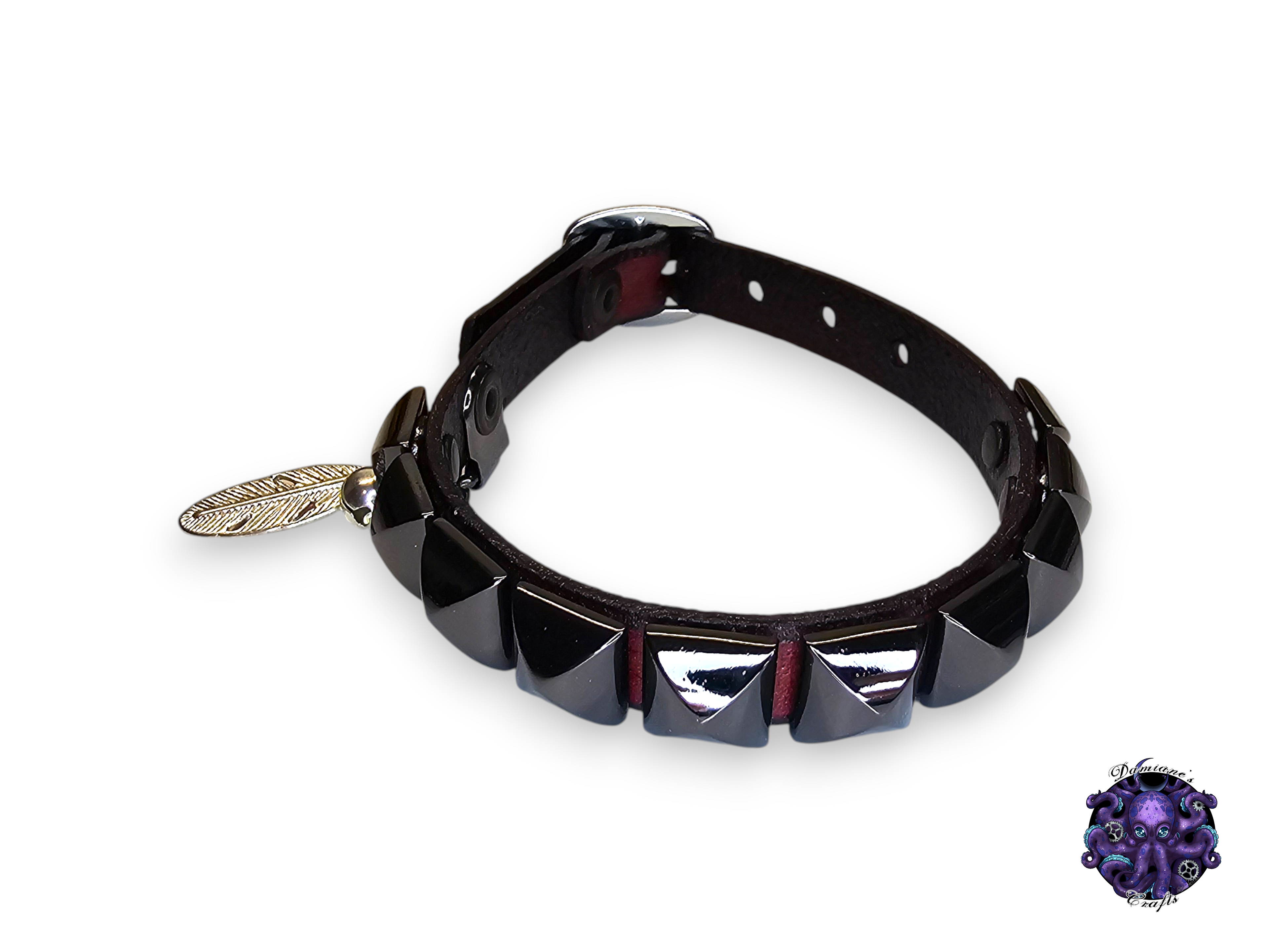 Real leather, Cat collar, ombre, pyramid, charm, magic, pentagram, moon
