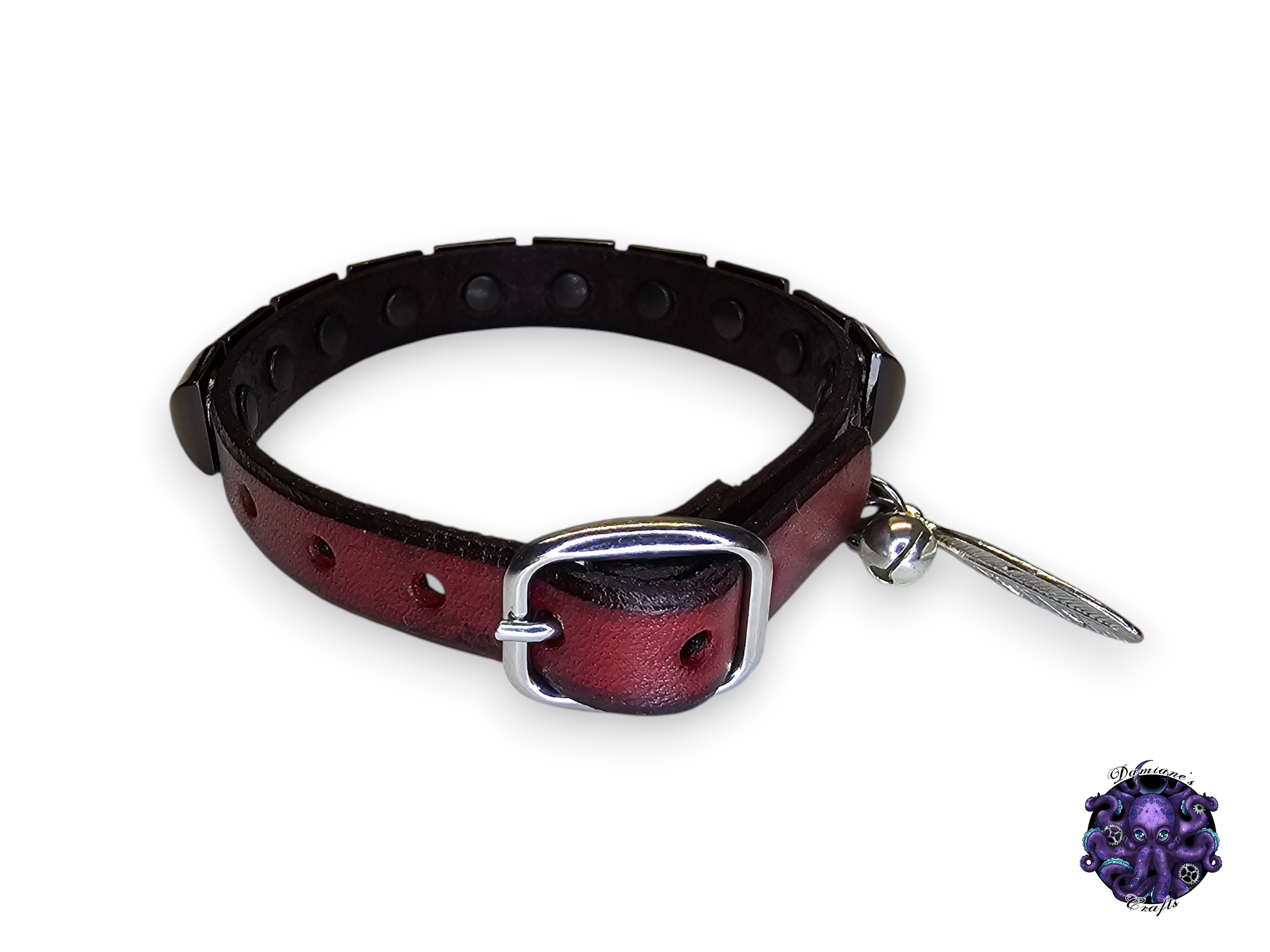 Real leather, Cat collar, ombre, pyramid, charm, magic, pentagram, moon