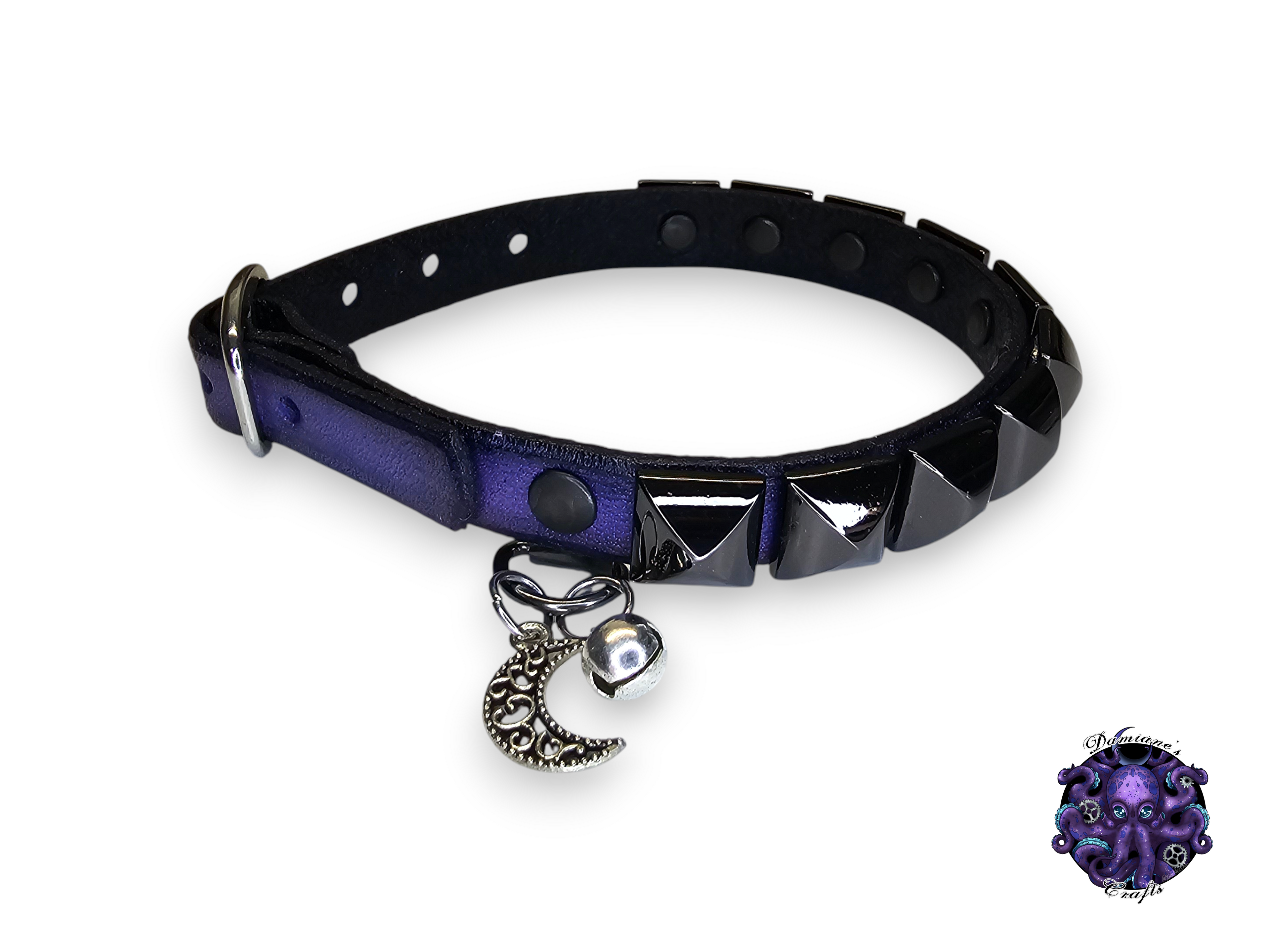 Real leather, Cat collar, ombre, pyramid, charm, magic, pentagram, moon