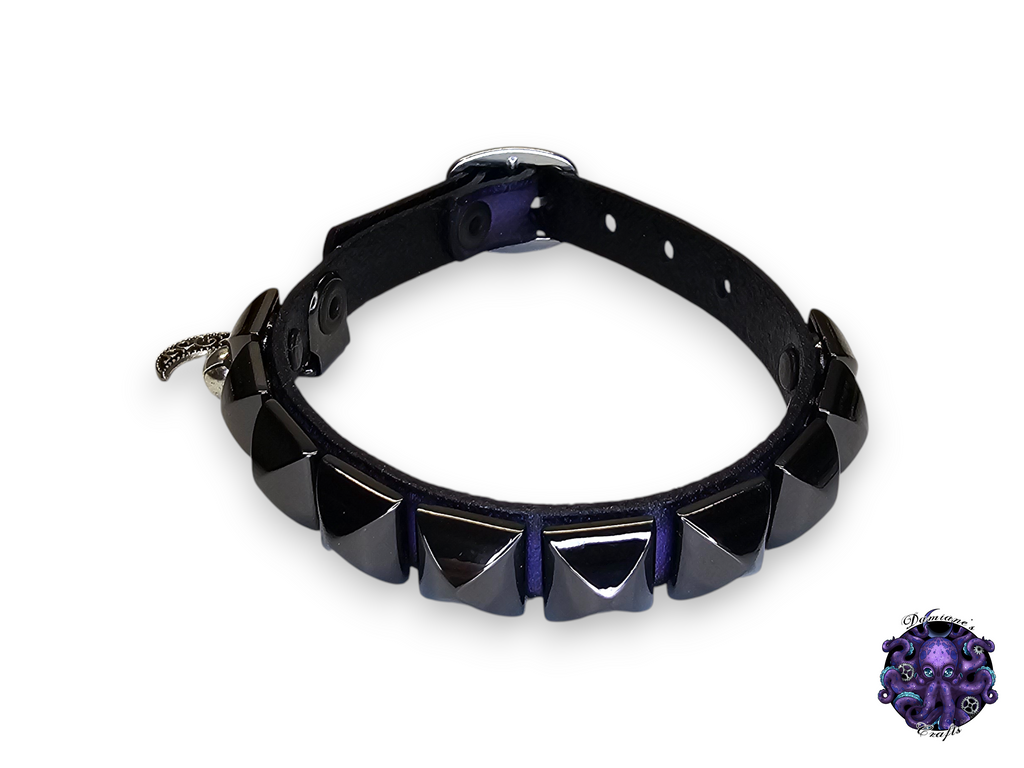 Real leather, Cat collar, ombre, pyramid, charm, magic, pentagram, moon