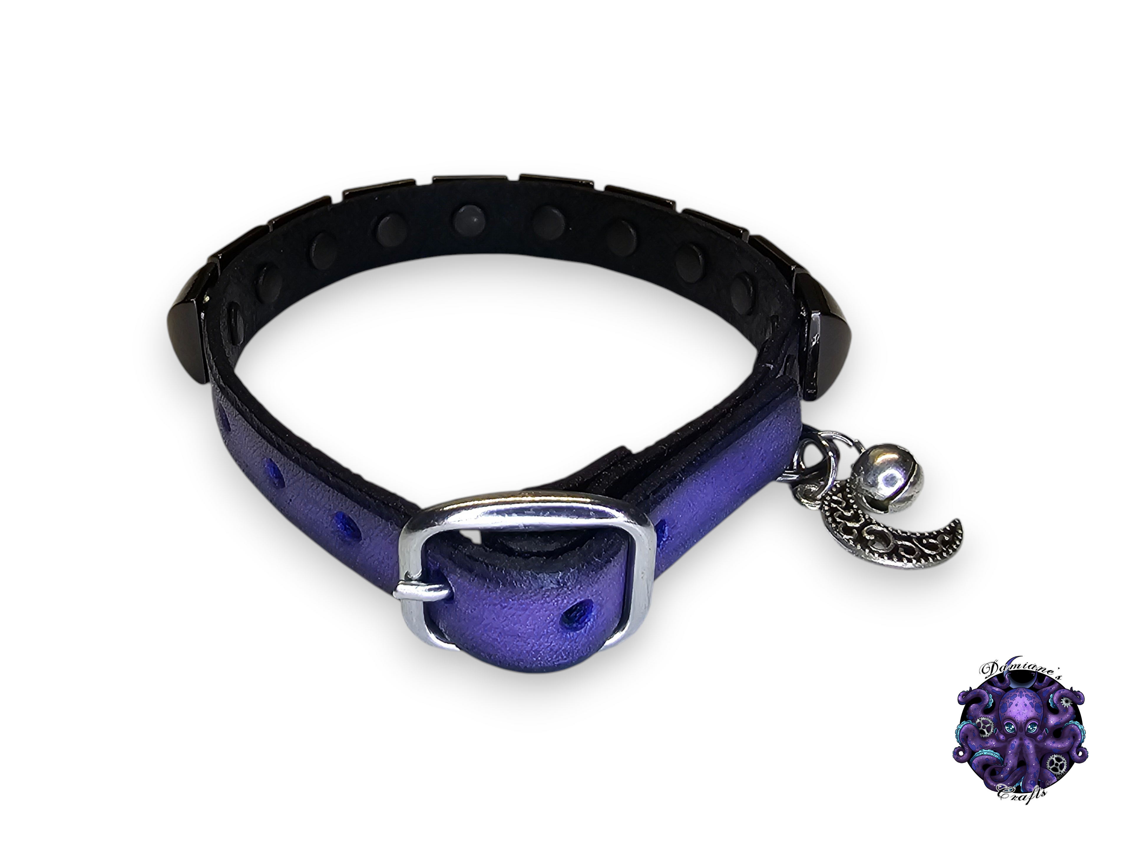 Real leather, Cat collar, ombre, pyramid, charm, magic, pentagram, moon