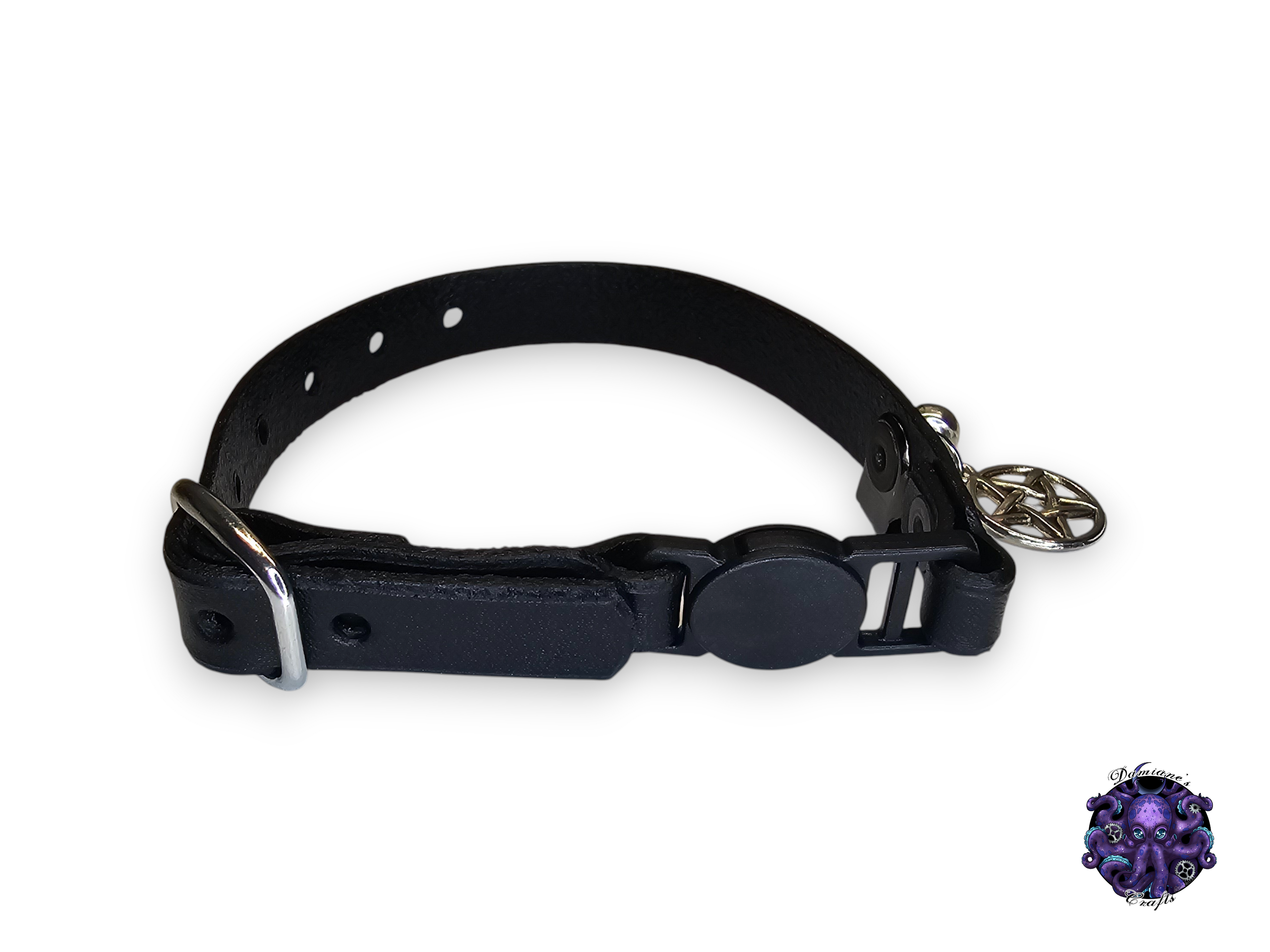 Real leather, Cat collar, ombre, security clip, charm, magic, pentagram, moon