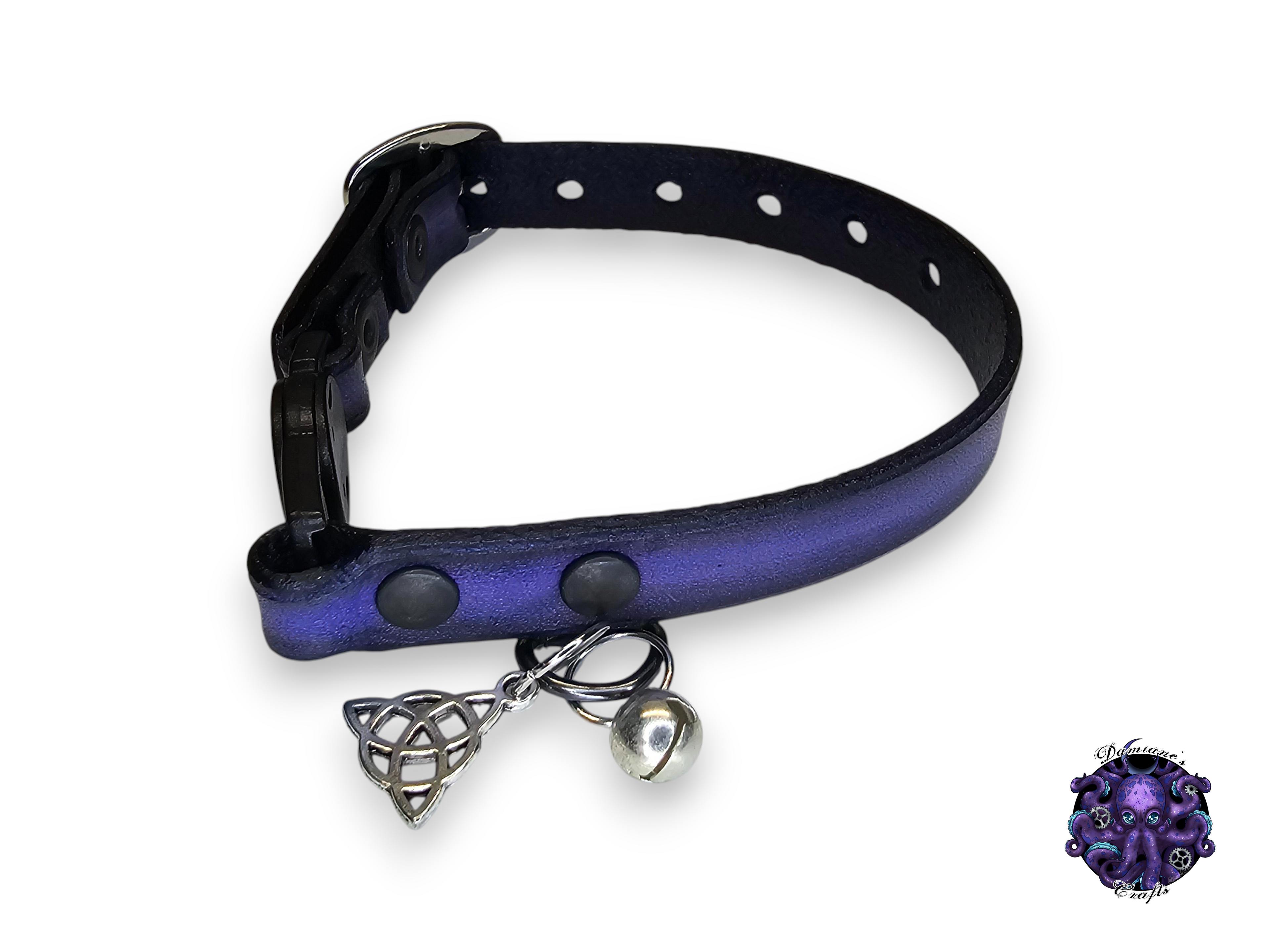 Real leather, Cat collar, ombre, security clip, charm, magic, pentagram, moon