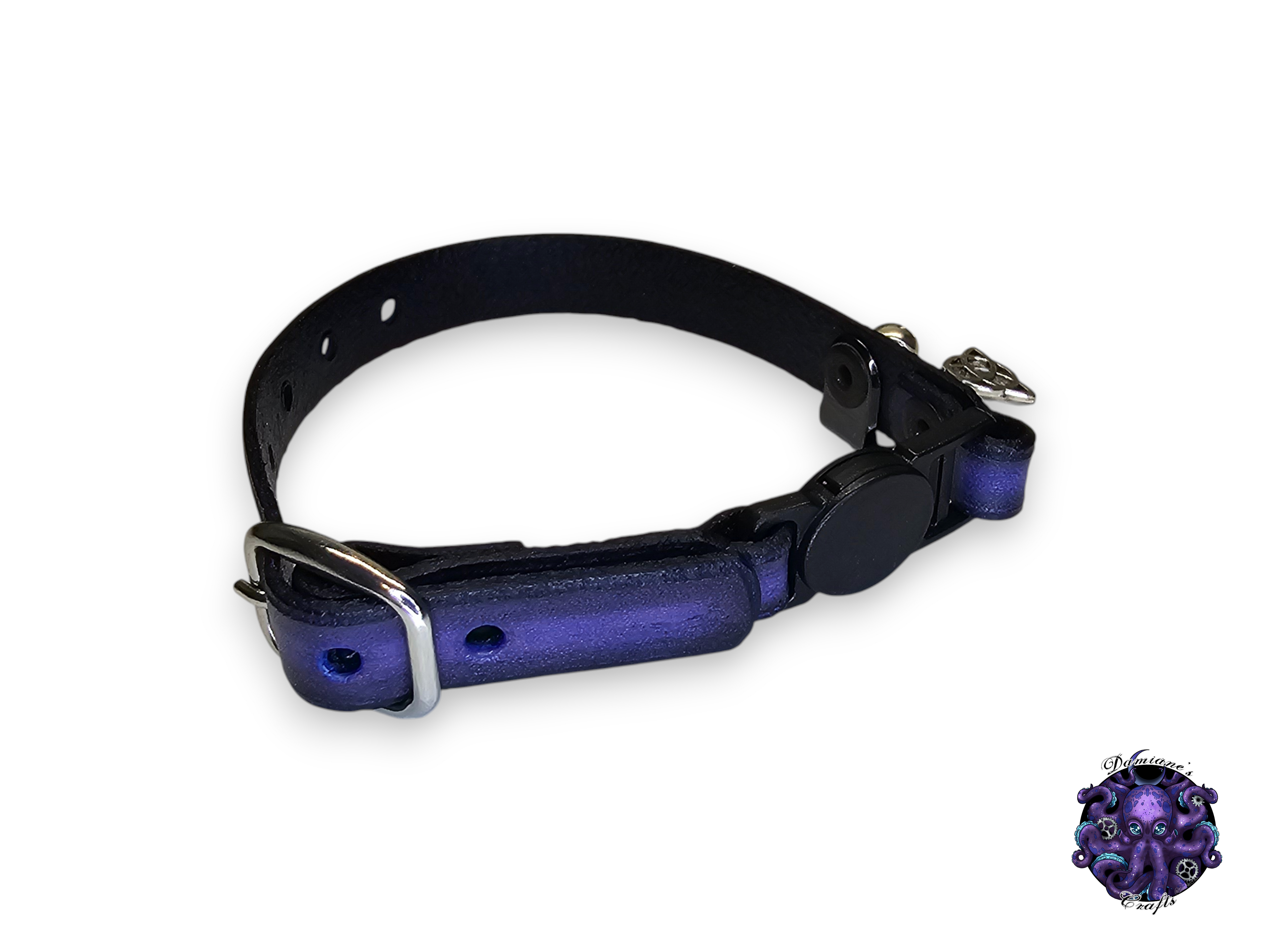 Real leather, Cat collar, ombre, security clip, charm, magic, pentagram, moon