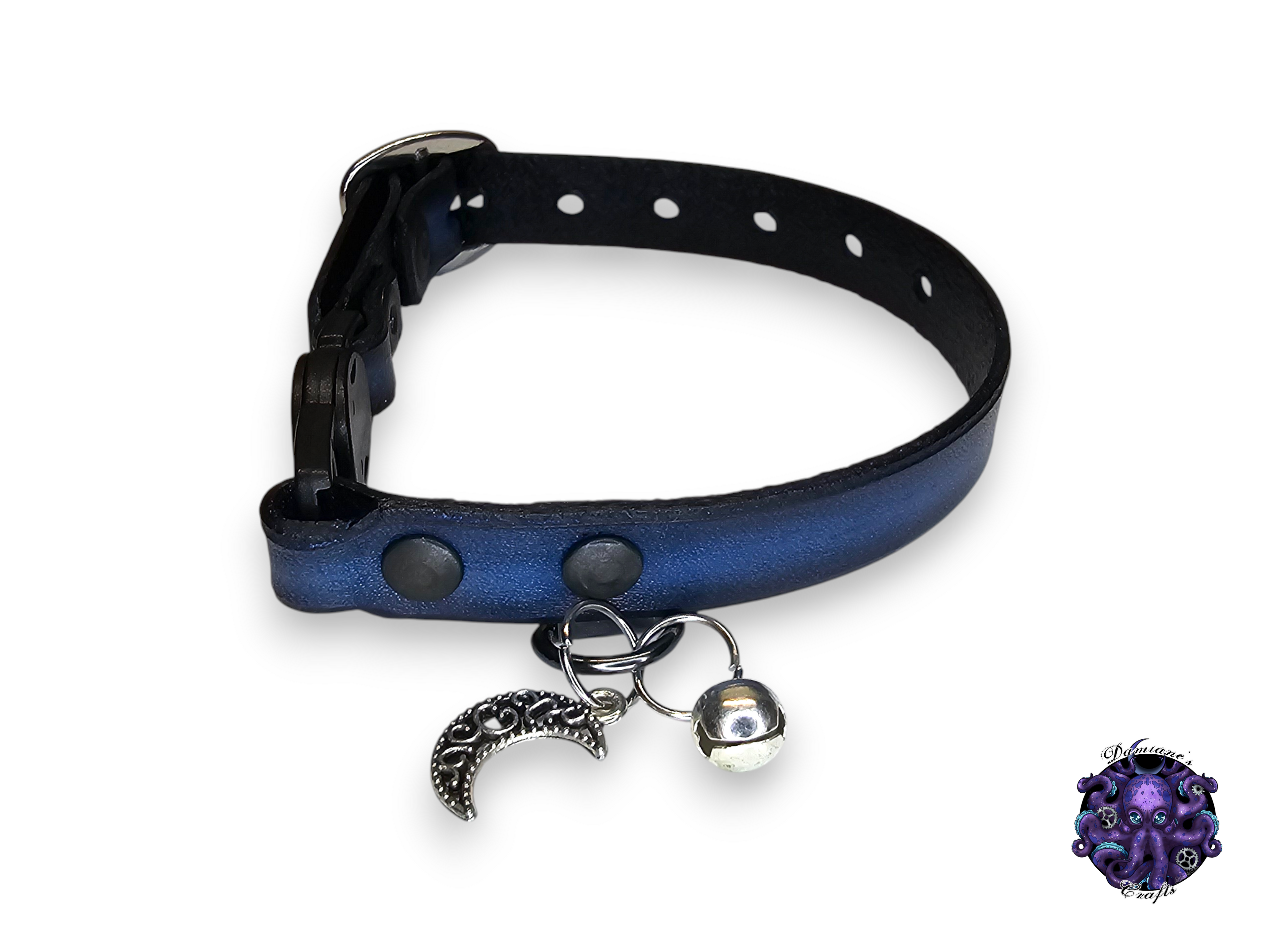 Real leather, Cat collar, ombre, security clip, charm, magic, pentagram, moon