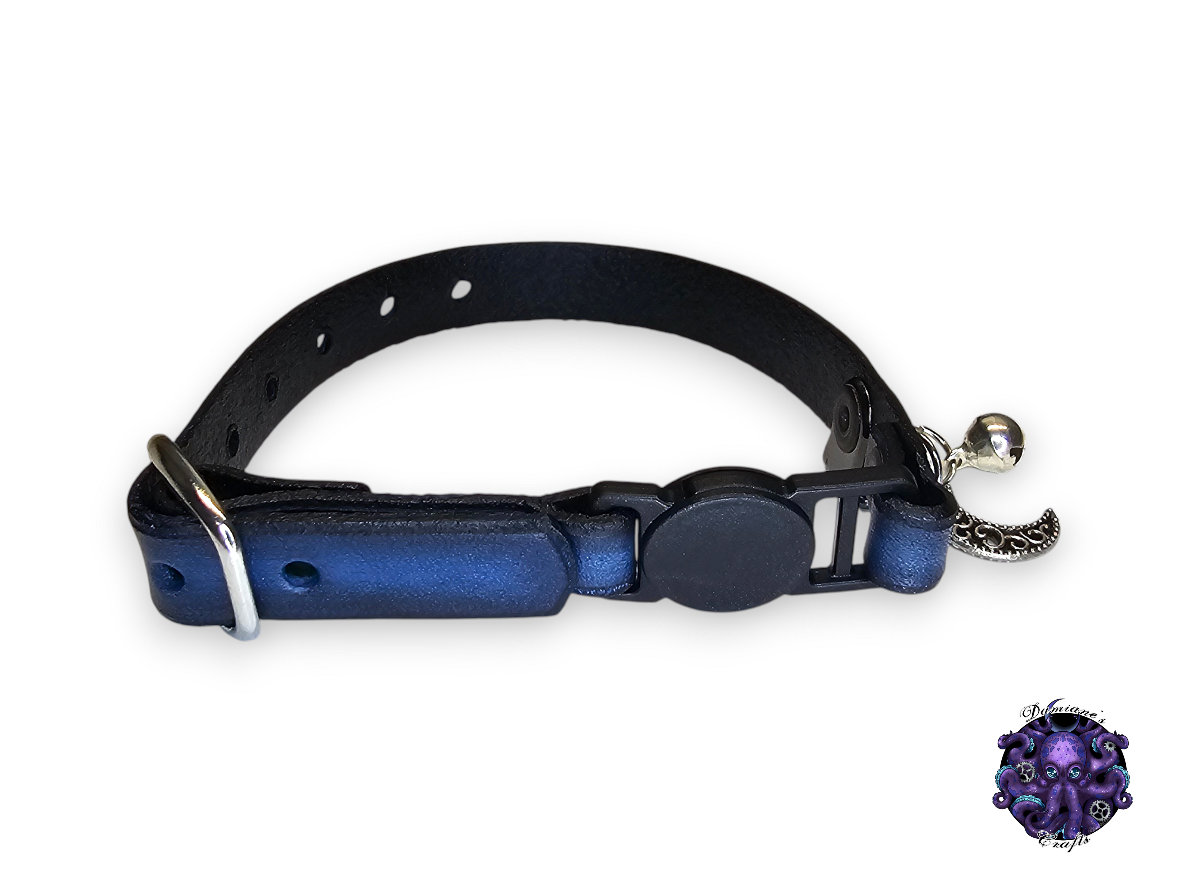 Real leather, Cat collar, ombre, security clip, charm, magic, pentagram, moon