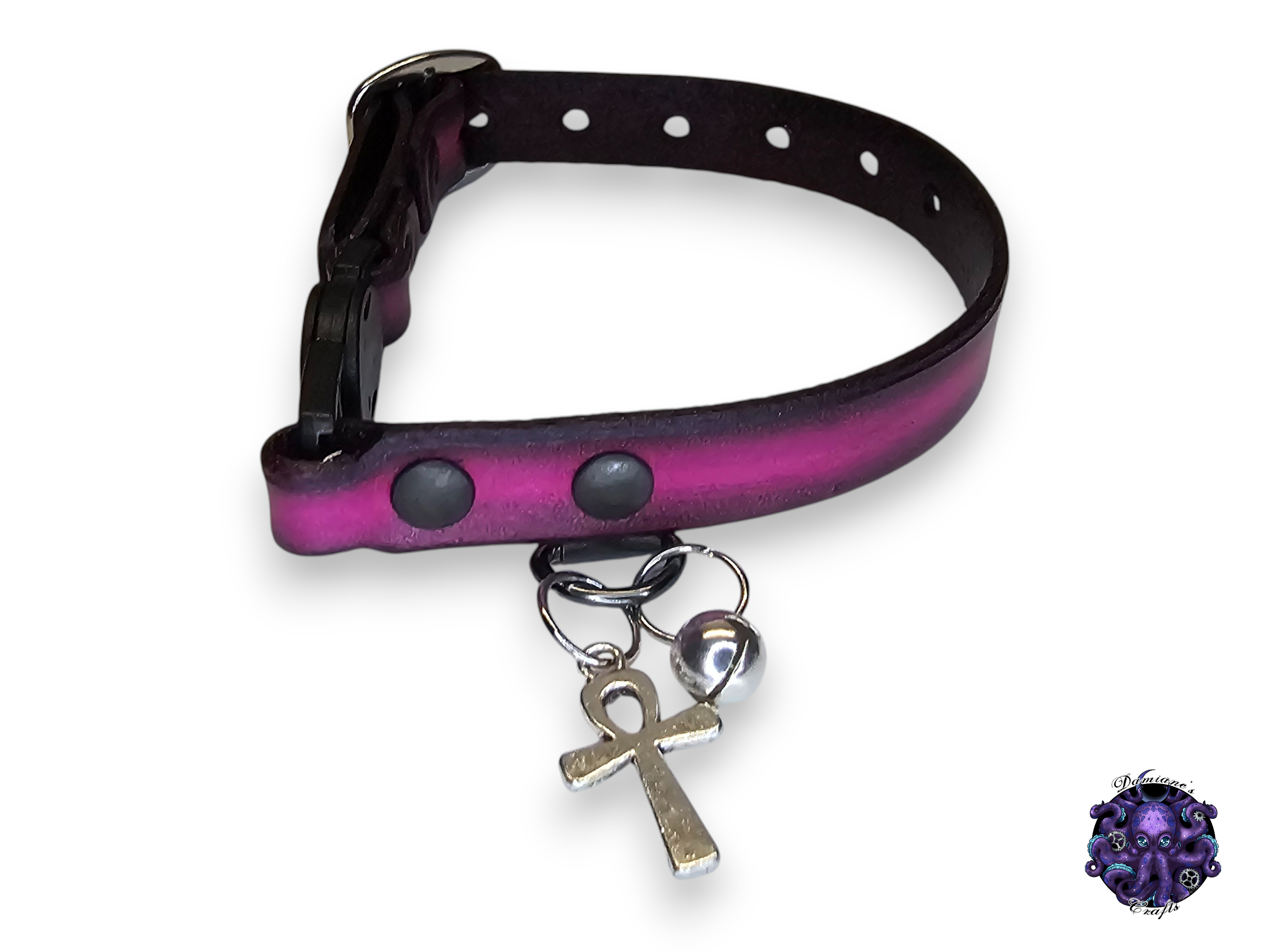 Real leather, Cat collar, ombre, security clip, charm, magic, pentagram, moon