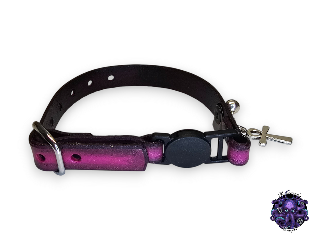 Real leather, Cat collar, ombre, security clip, charm, magic, pentagram, moon