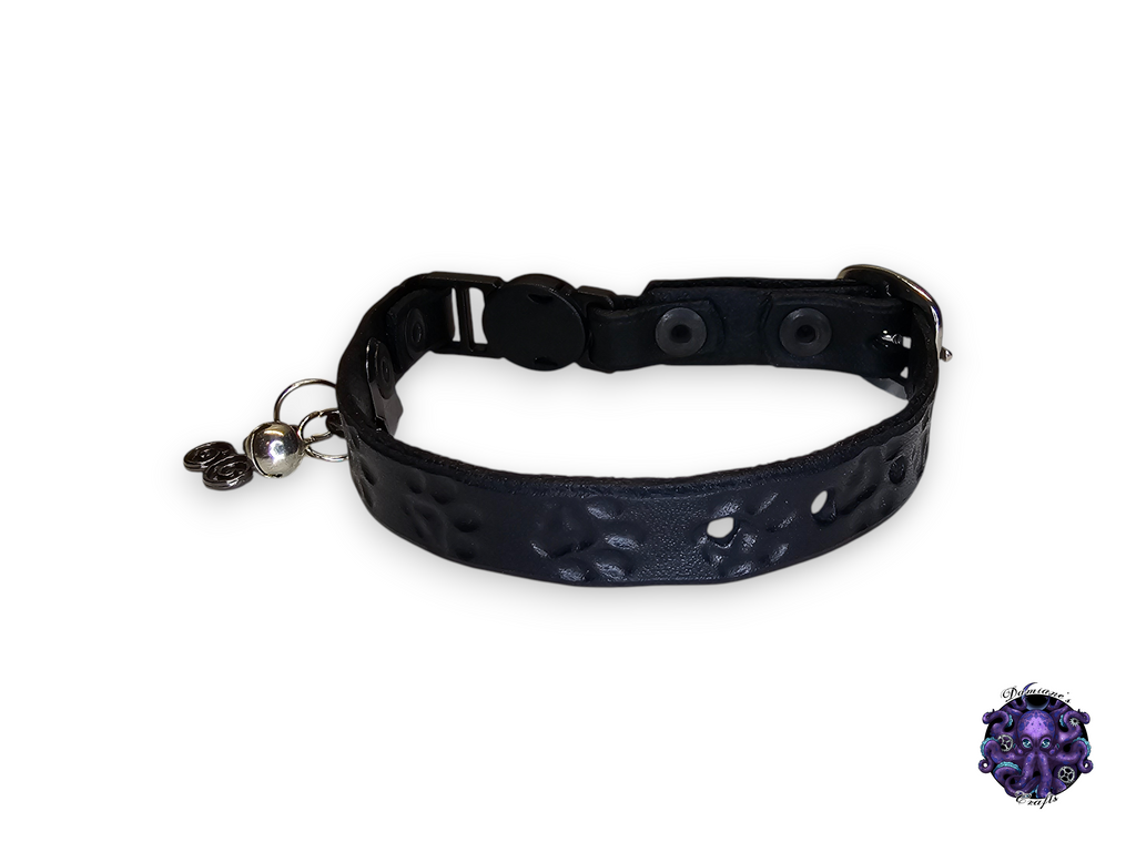 Real leather, Cat collar, ombre, paw print, security clip, charm, magic, pentagram, moon