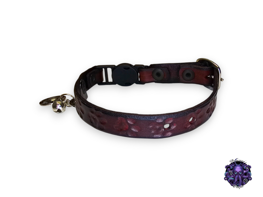 Real leather, Cat collar, ombre, paw print, security clip, charm, magic, pentagram, moon