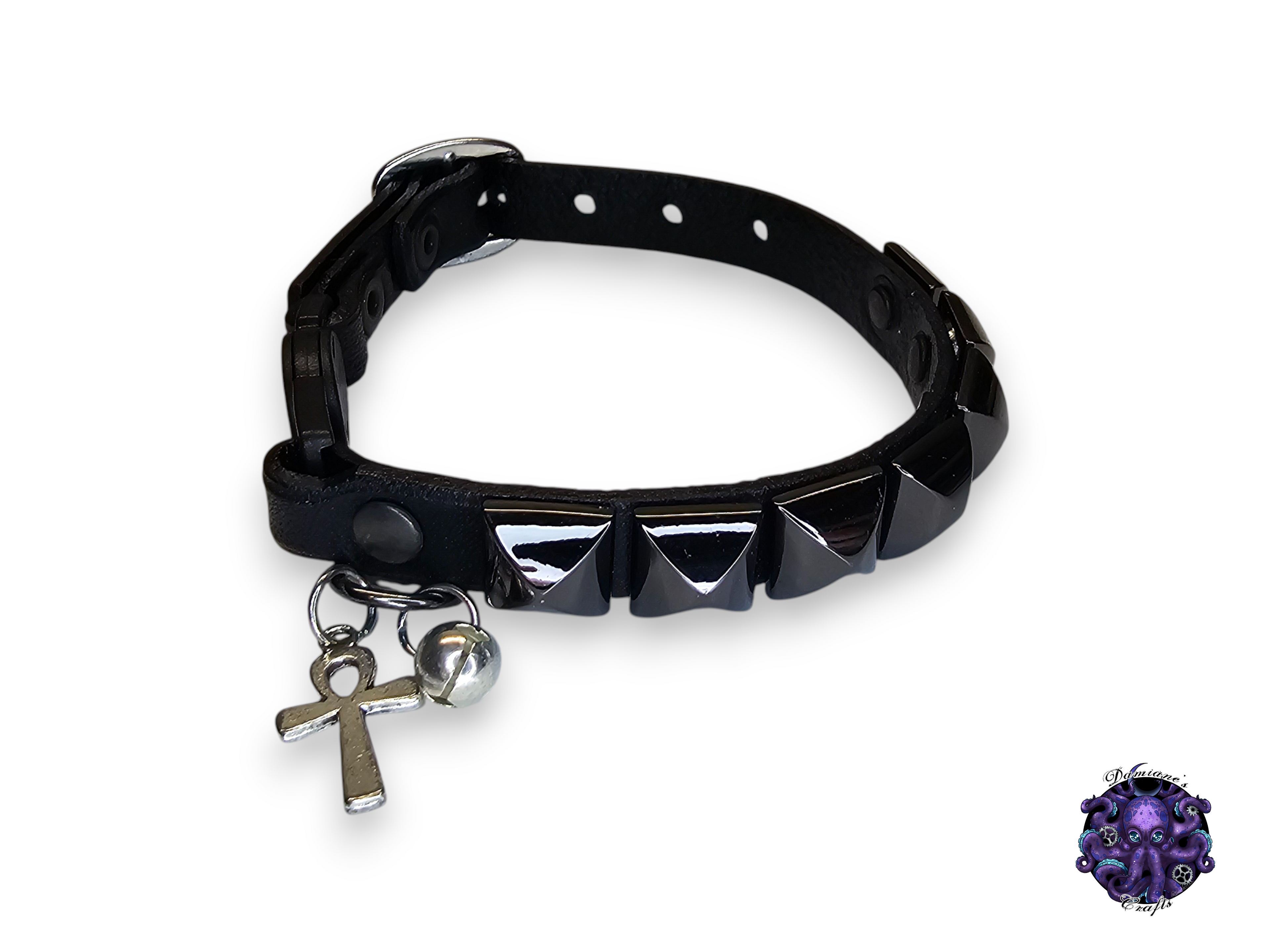 Real leather, Cat collar, ombre, pyramid, security clip, charm, magic, pentagram, moon