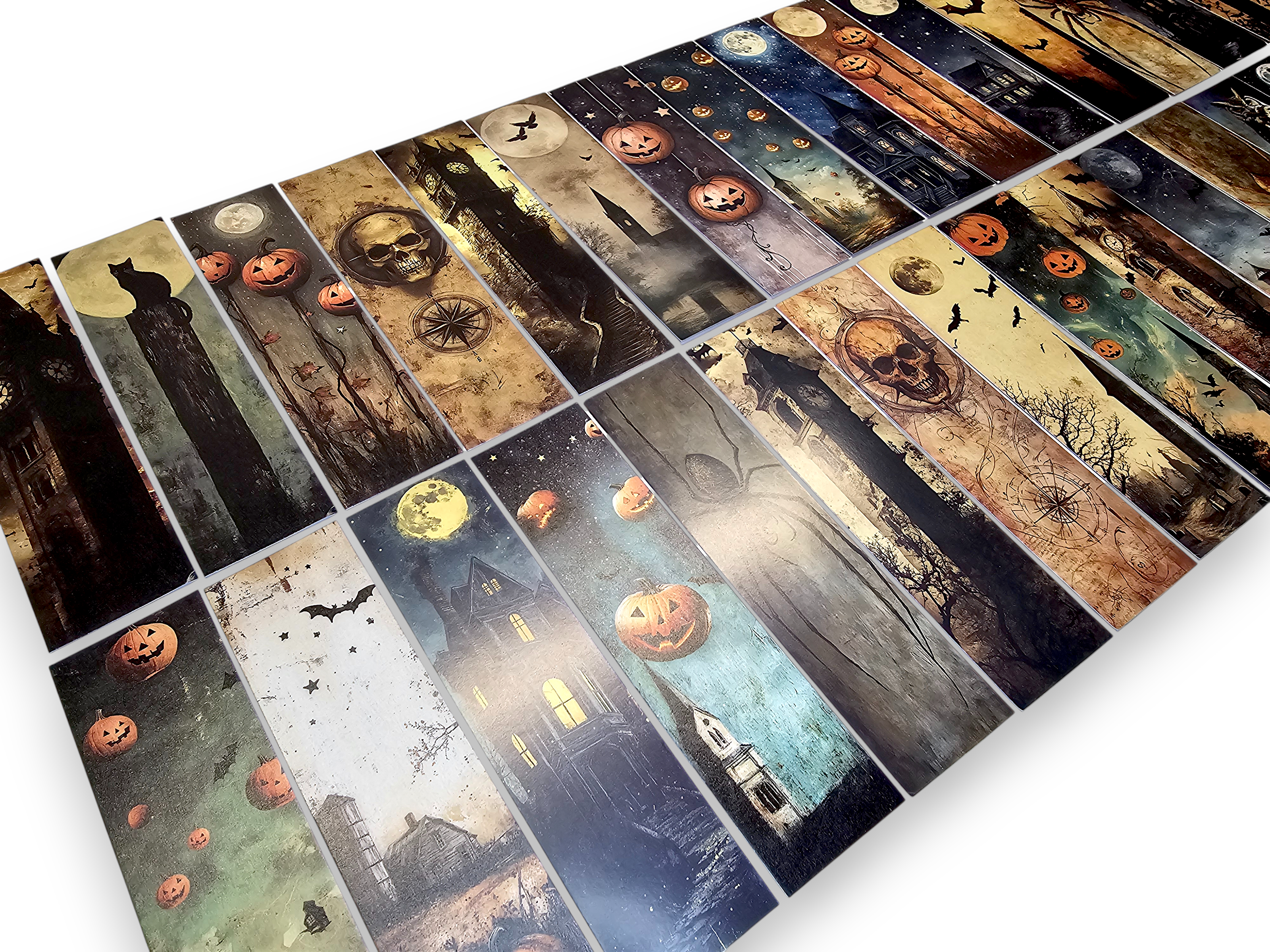 Lot de 5 marque-pages en carton, pour loisirs créatifs et scrapbooking. Thèmes : sombre, Halloween, rétro, chauve-souris, citrouille, chat, araignée, manoir, gothique, aléatoire.