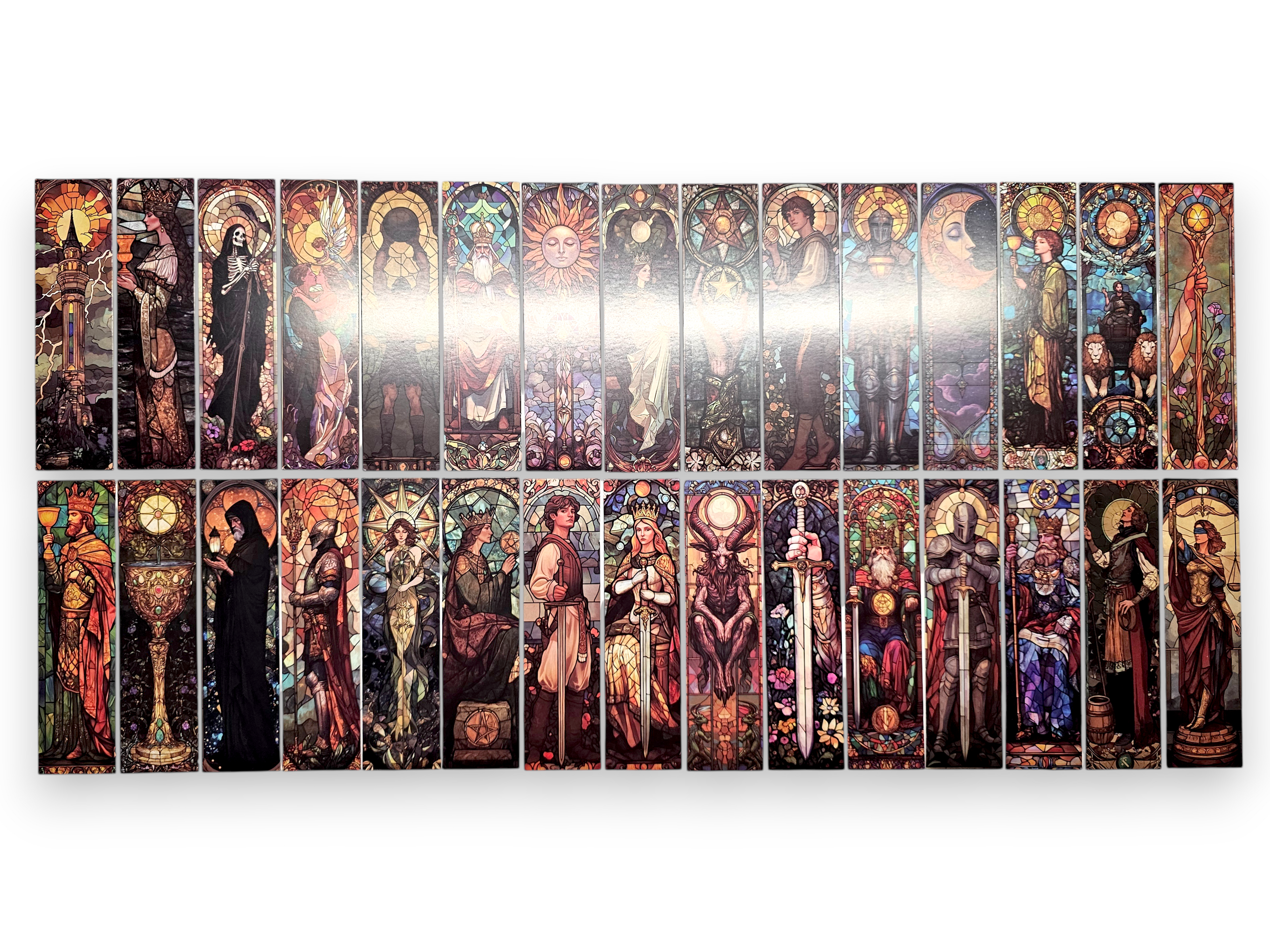 Paquete de 5, marcapáginas, cartón, manualidades de papel, scrapbooking, vidriera, caballero, medieval, tarot, cartas, colorido, gótico, ALEATORIO