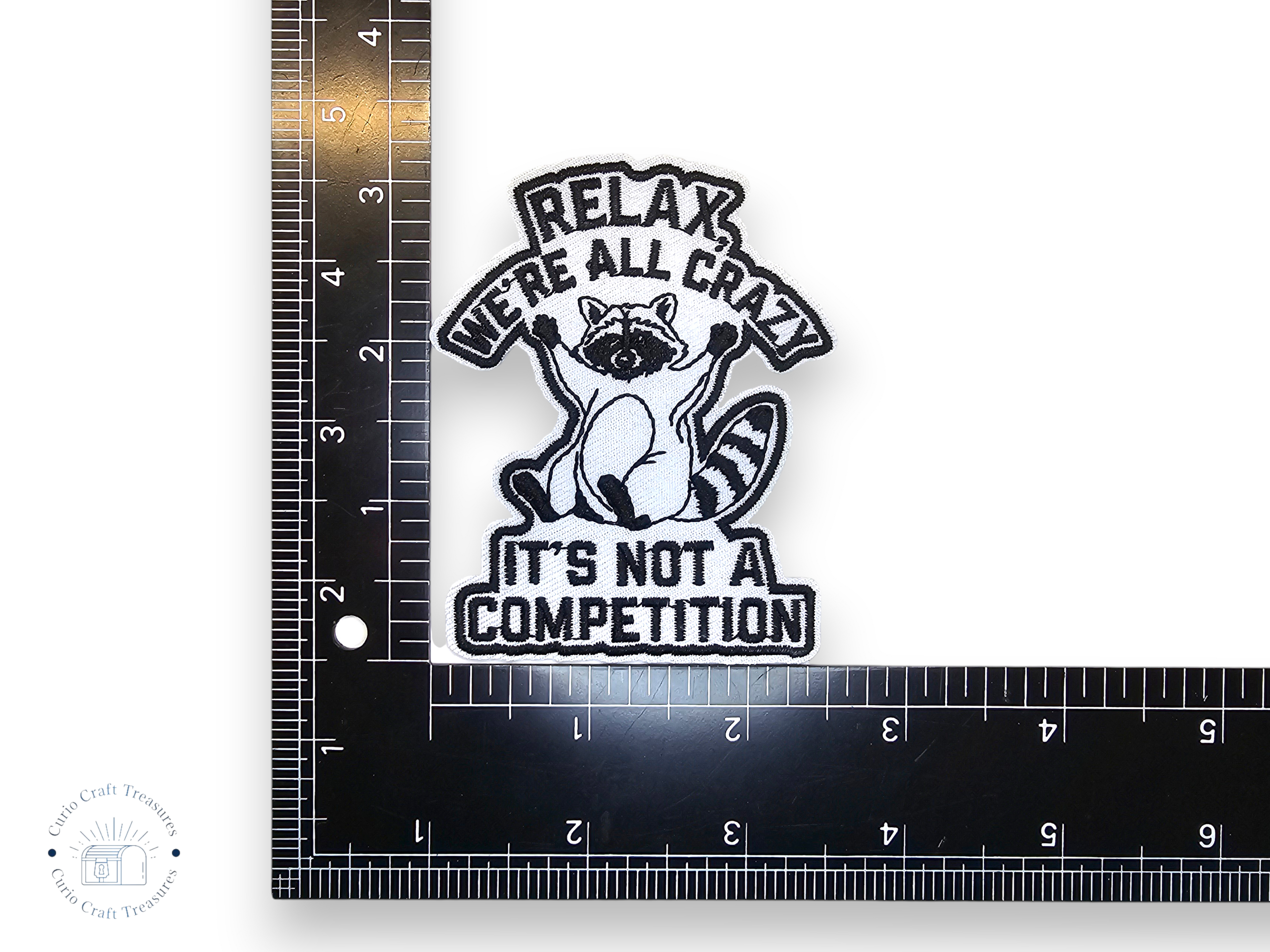 Embroided Patch, Iron on, Glue, Craft supply, Embroidery, Fabric, Raccoon, Possum, Opossum, Garbage, Chaos, Play dead, Eat the rich, Punk, Weird, crazy, trash can, trashy